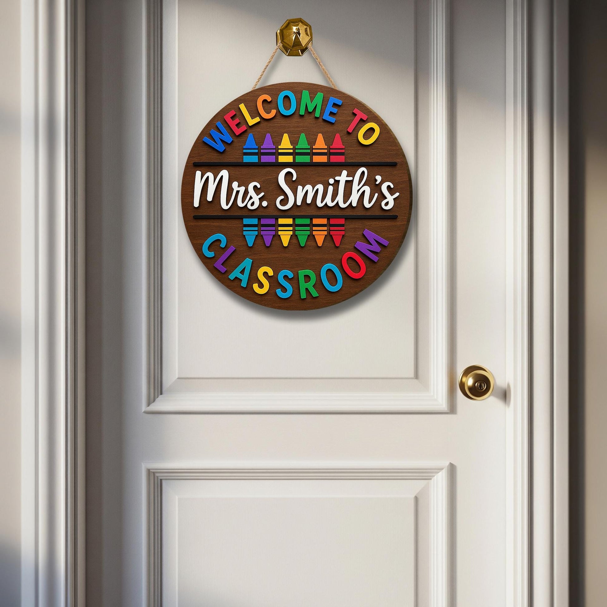 Welcome to Classroom Sign, 3D Crayon Teacher Door Hanger, Custom Wooden School Decor, Back to School Gift, Rainbow Name Sign