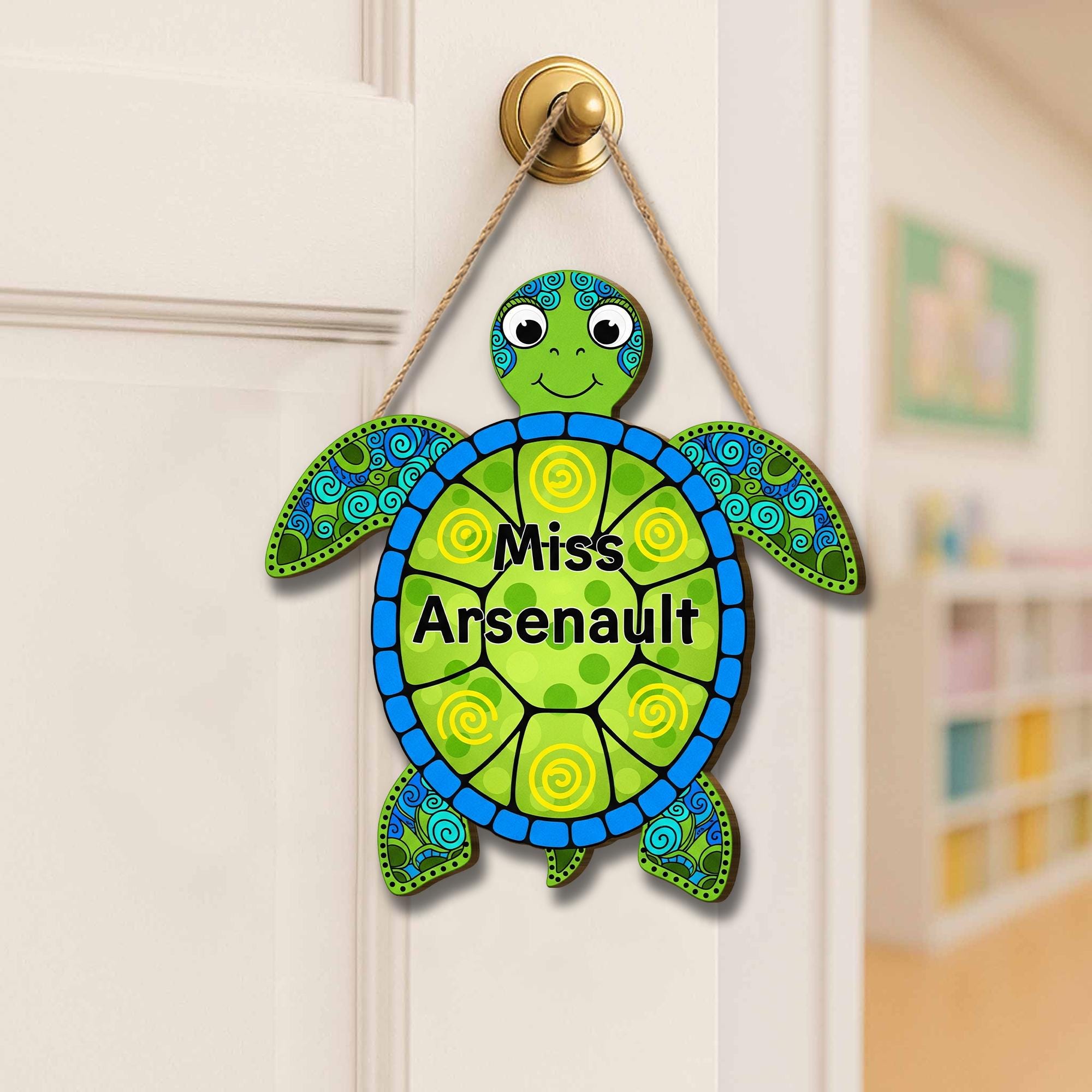 Personalized Turtle Classroom Door Sign – Custom Teacher Name Decor, Ocean Theme Teacher Gift, Back to School Door Hanger, Ocean Animal Sign