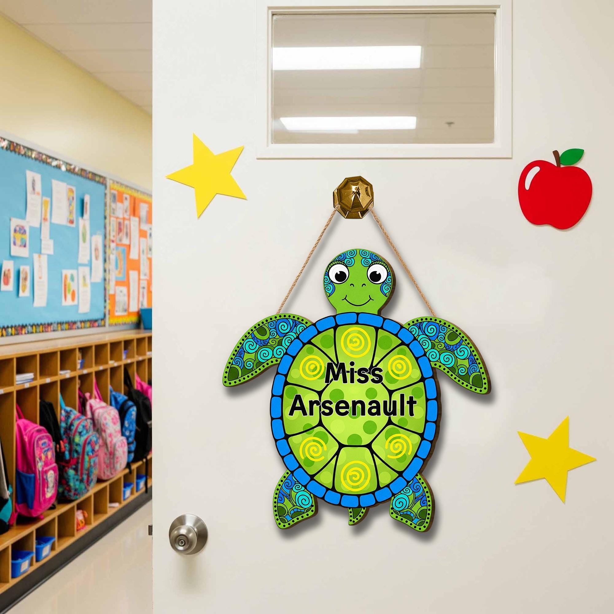 Personalized Turtle Classroom Door Sign – Custom Teacher Name Decor, Ocean Theme Teacher Gift, Back to School Door Hanger, Ocean Animal Sign