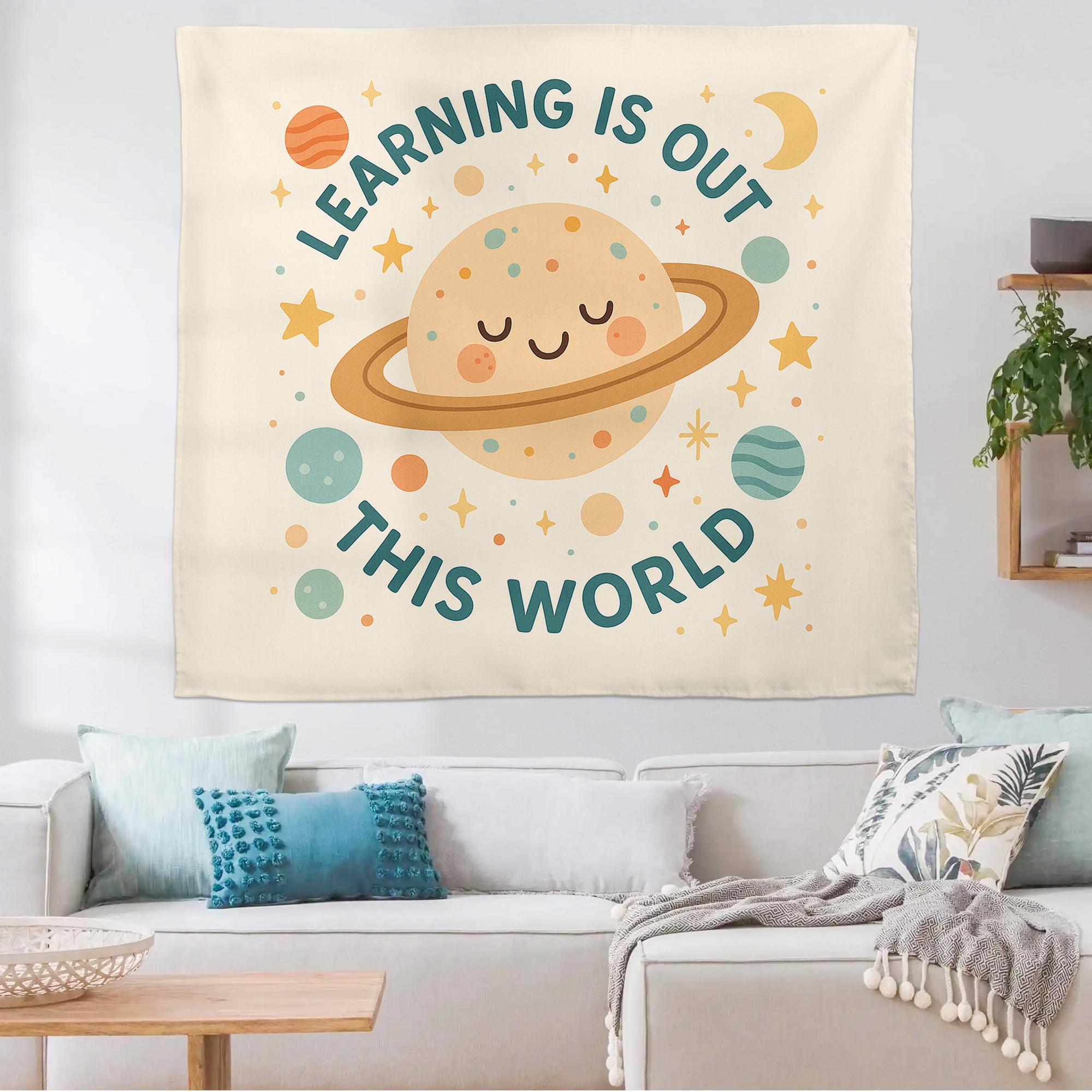 Learning Is Out of This World Tapestry, Space Classroom Wall Decor, Planet Teacher Banner, Cute Outer Space School Wall Art