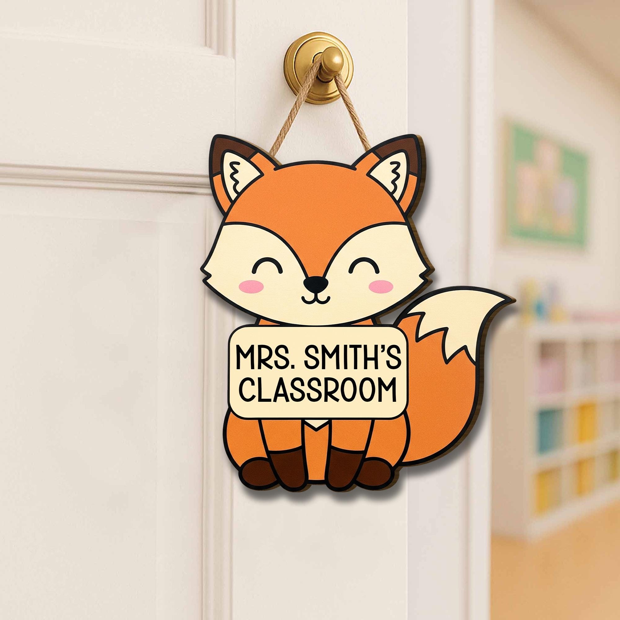 Personalized Fox Classroom Door Sign – Cute Teacher Name Sign, Woodland Animal Decor, Back to School Gift, Custom Teacher Hanger, Fox Sign