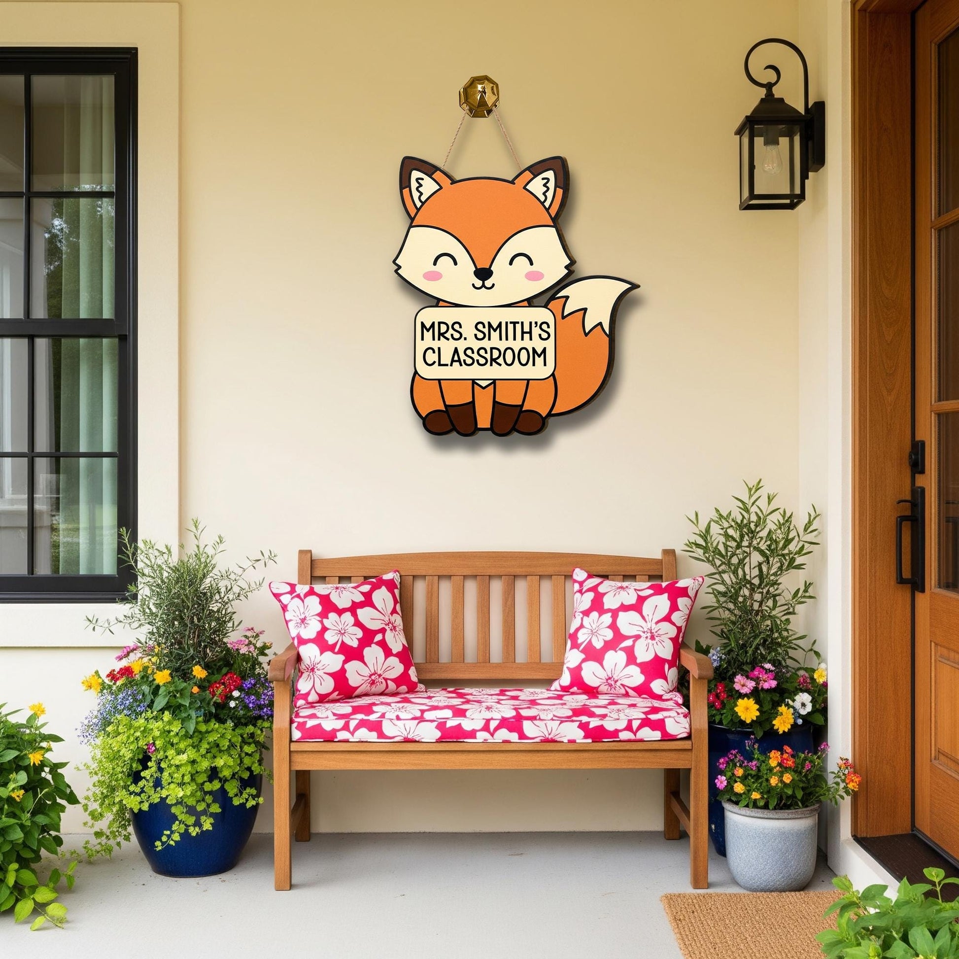 Personalized Fox Classroom Door Sign – Cute Teacher Name Sign, Woodland Animal Decor, Back to School Gift, Custom Teacher Hanger, Fox Sign
