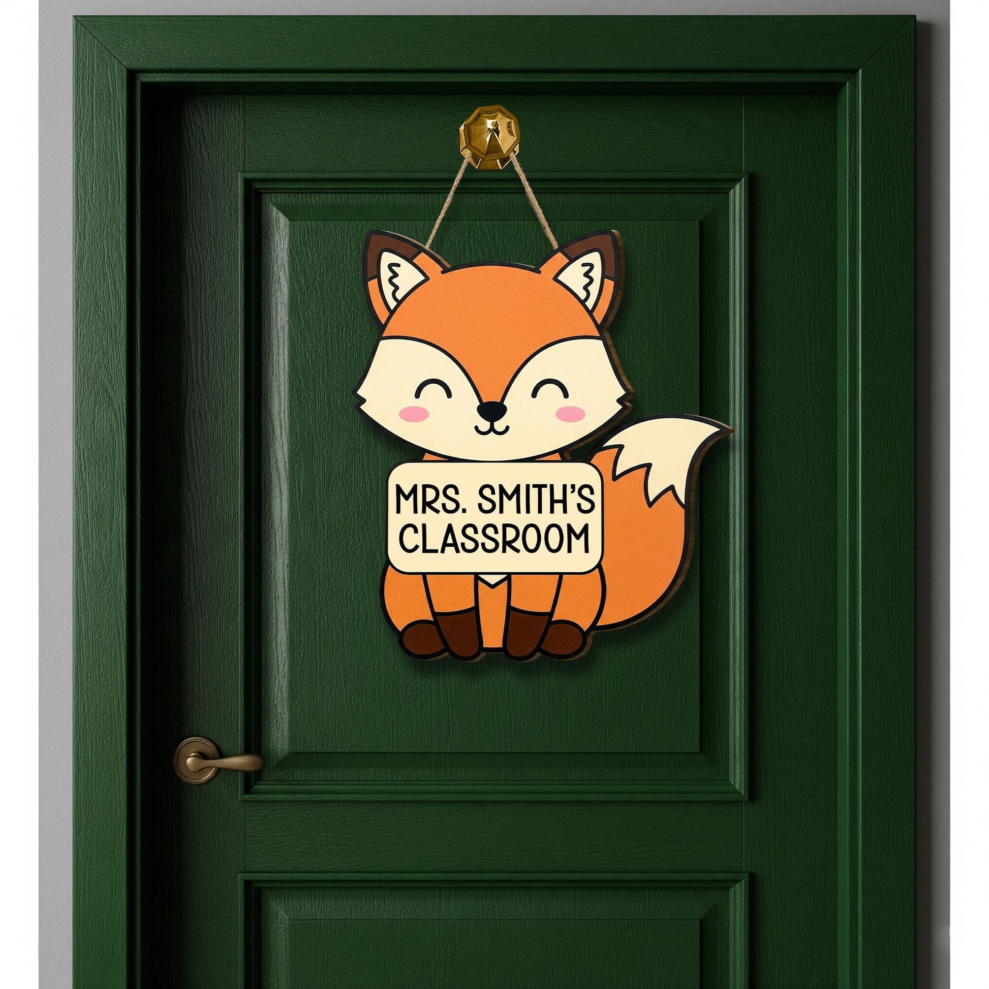 Personalized Fox Classroom Door Sign – Cute Teacher Name Sign, Woodland Animal Decor, Back to School Gift, Custom Teacher Hanger, Fox Sign