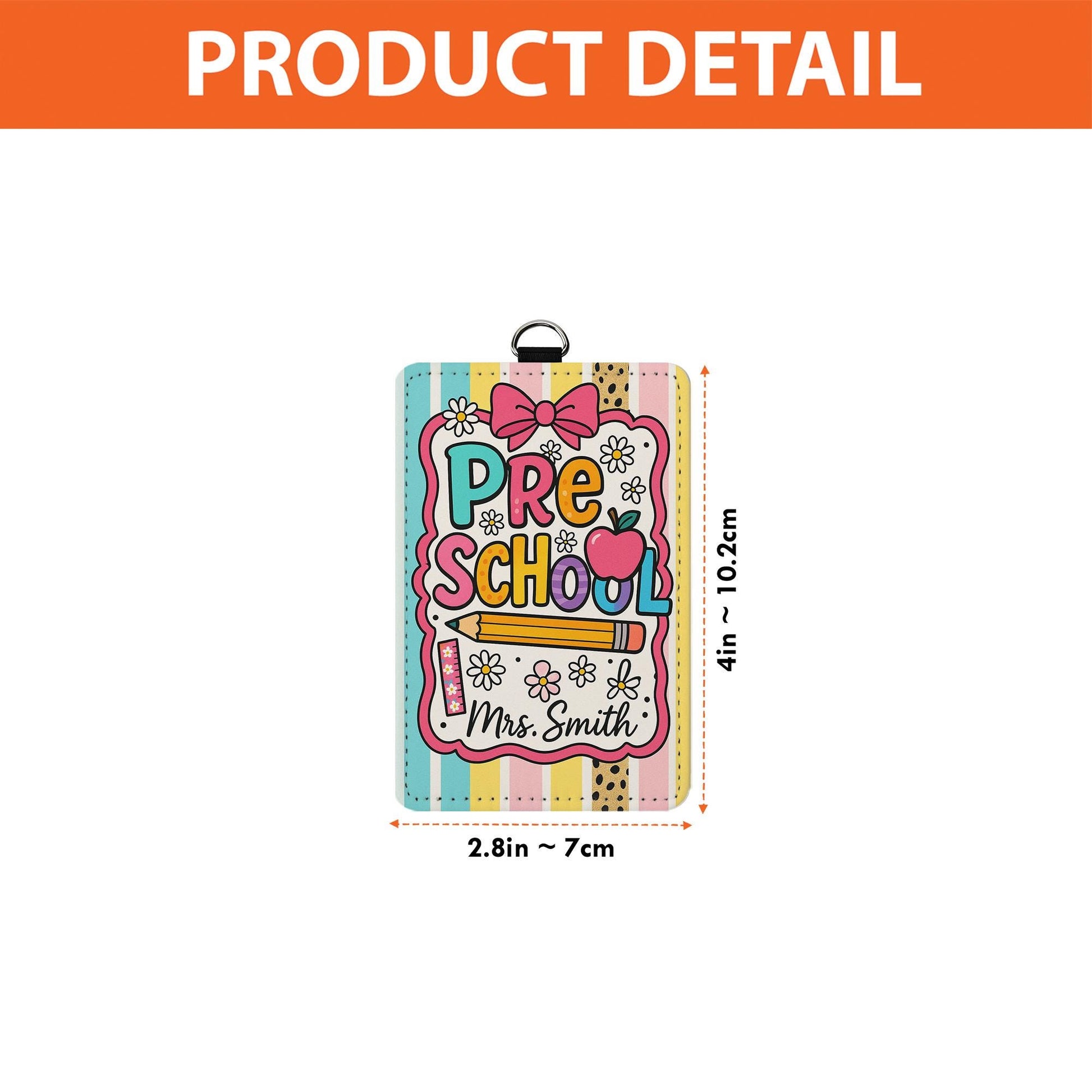 Preschool Teacher Badge Holder, Custom Name ID Lanyard, Cute Apple Pencil Design, Colorful Back to School Gift, Classroom Accessory