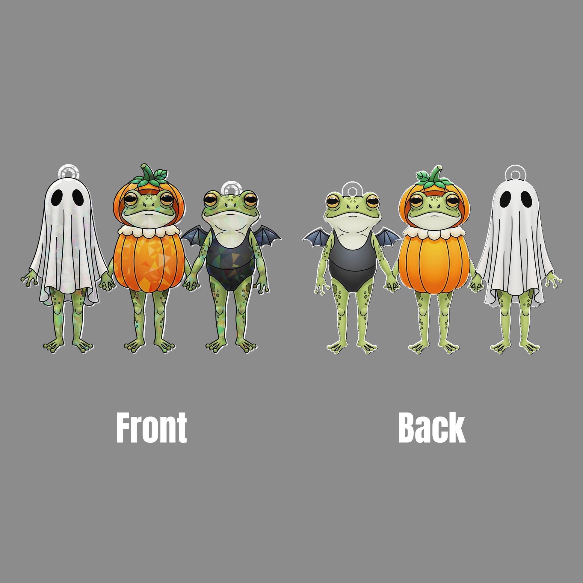 Cute Halloween Frog Window Hanging – Holographic Ghost, Pumpkin & Bat Frogs Suncatcher, Spooky Fall Decor for Frog Lovers