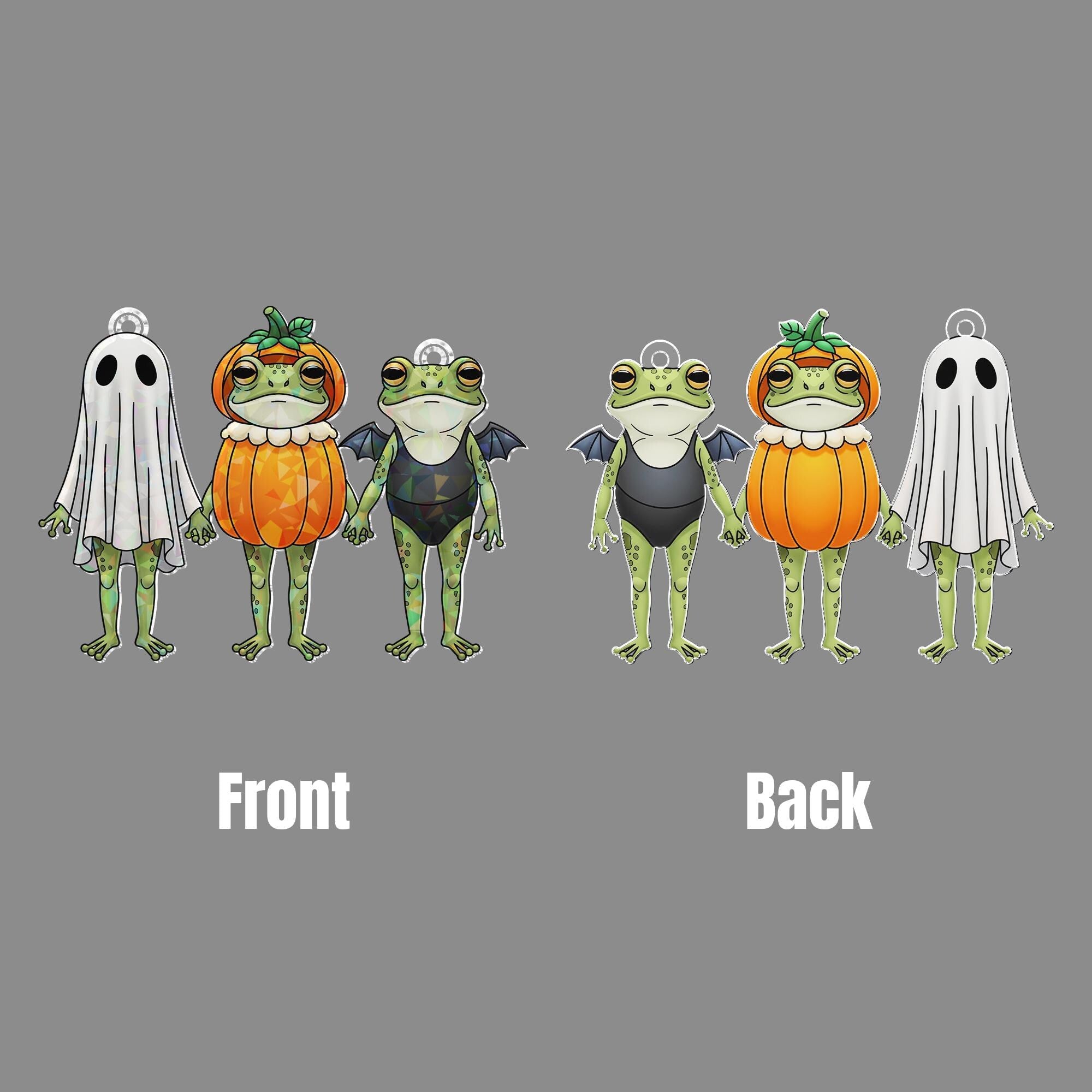 Cute Halloween Frog Window Hanging – Holographic Ghost, Pumpkin & Bat Frogs Suncatcher, Spooky Fall Decor for Frog Lovers