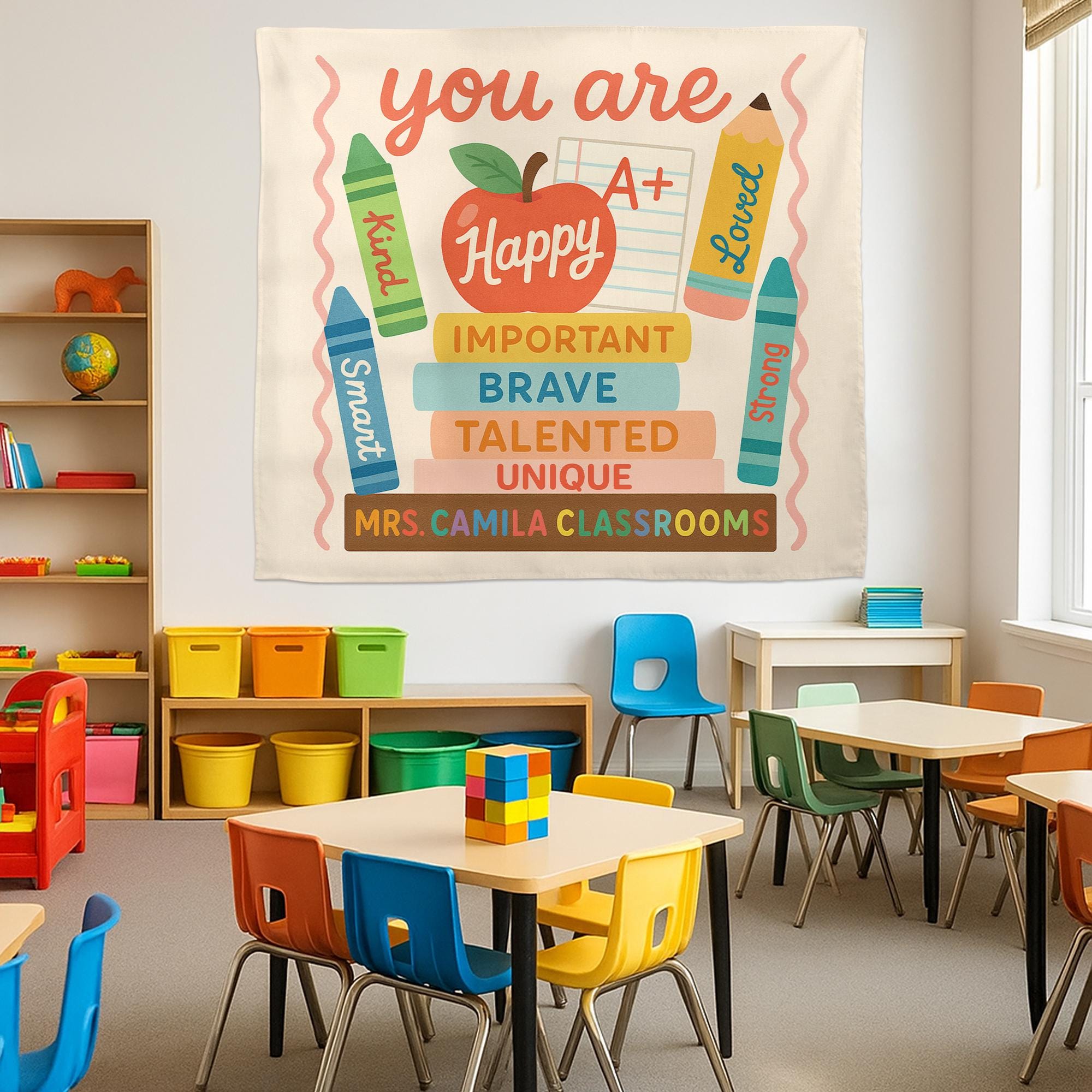You AreTapestry, Positive Affirmation Wall Art, Back to School Teacher Decor, Tapestry for Kindergarten, Preschool, Cute Decor Classroom