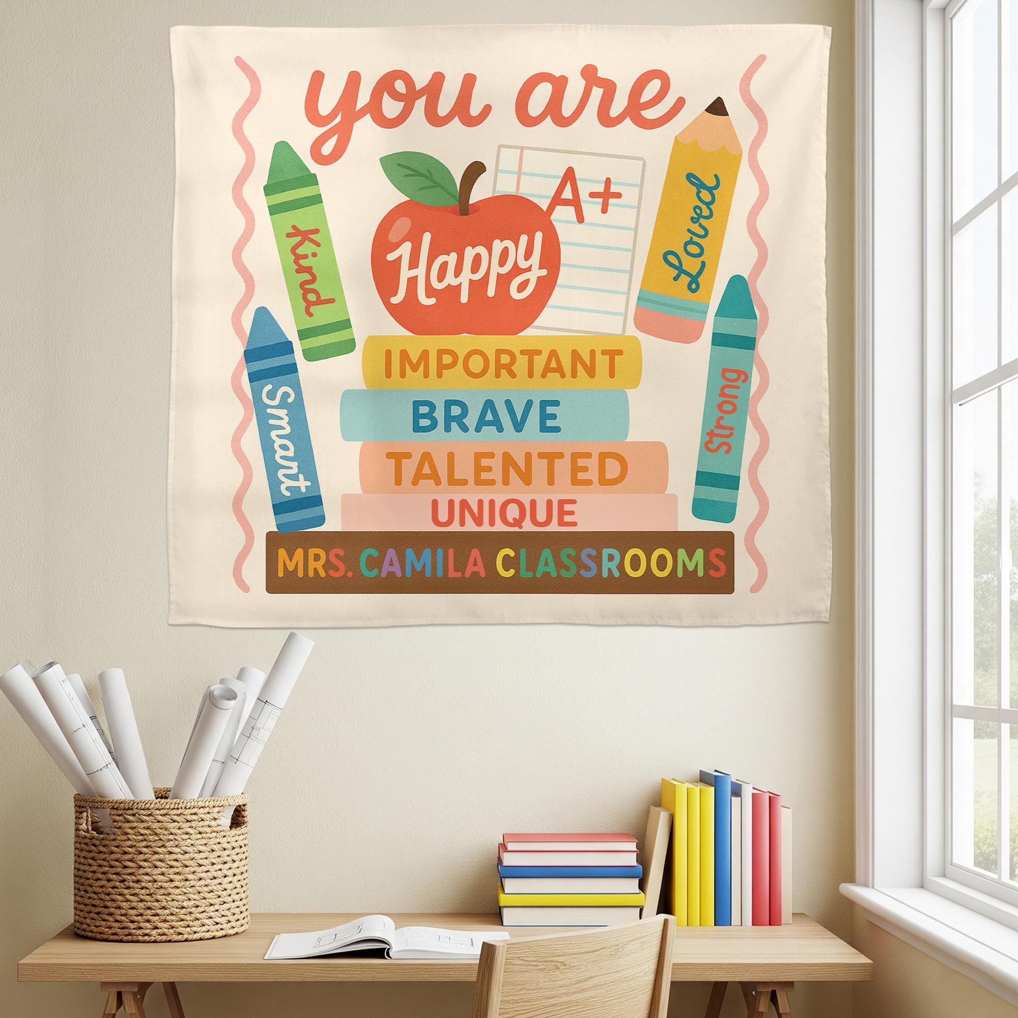 You AreTapestry, Positive Affirmation Wall Art, Back to School Teacher Decor, Tapestry for Kindergarten, Preschool, Cute Decor Classroom