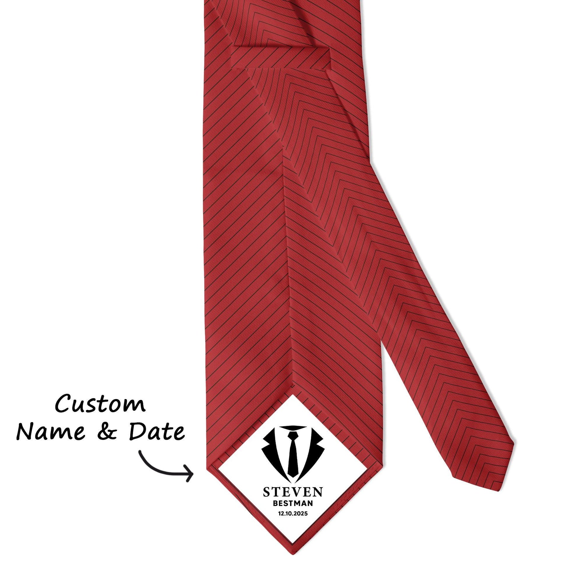 Custom Wedding Necktie with Personalized Photo Tie Patch – Groomsmen, Best Man, Father of the Bride Gift with Monogram & Date