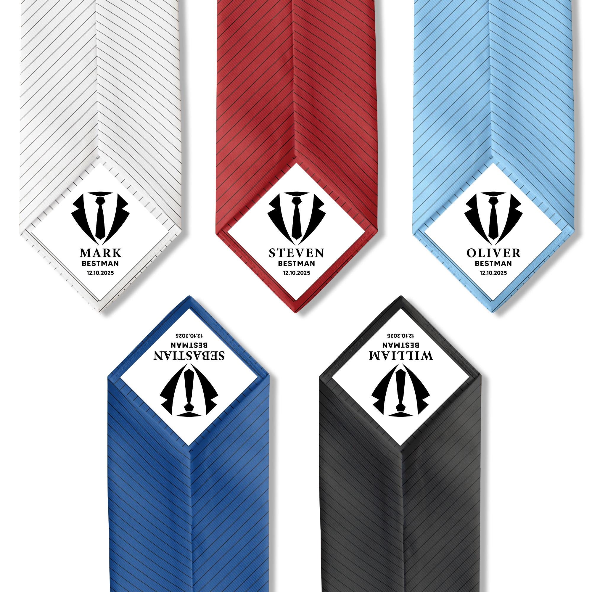 Custom Wedding Necktie with Personalized Photo Tie Patch – Groomsmen, Best Man, Father of the Bride Gift with Monogram & Date