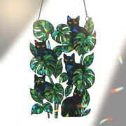Black Cat Monstera Suncatcher, Stained Glass Style Window Hanging, Plant Lover Decor, Gothic Cat Art, Sunlight Prism Panel