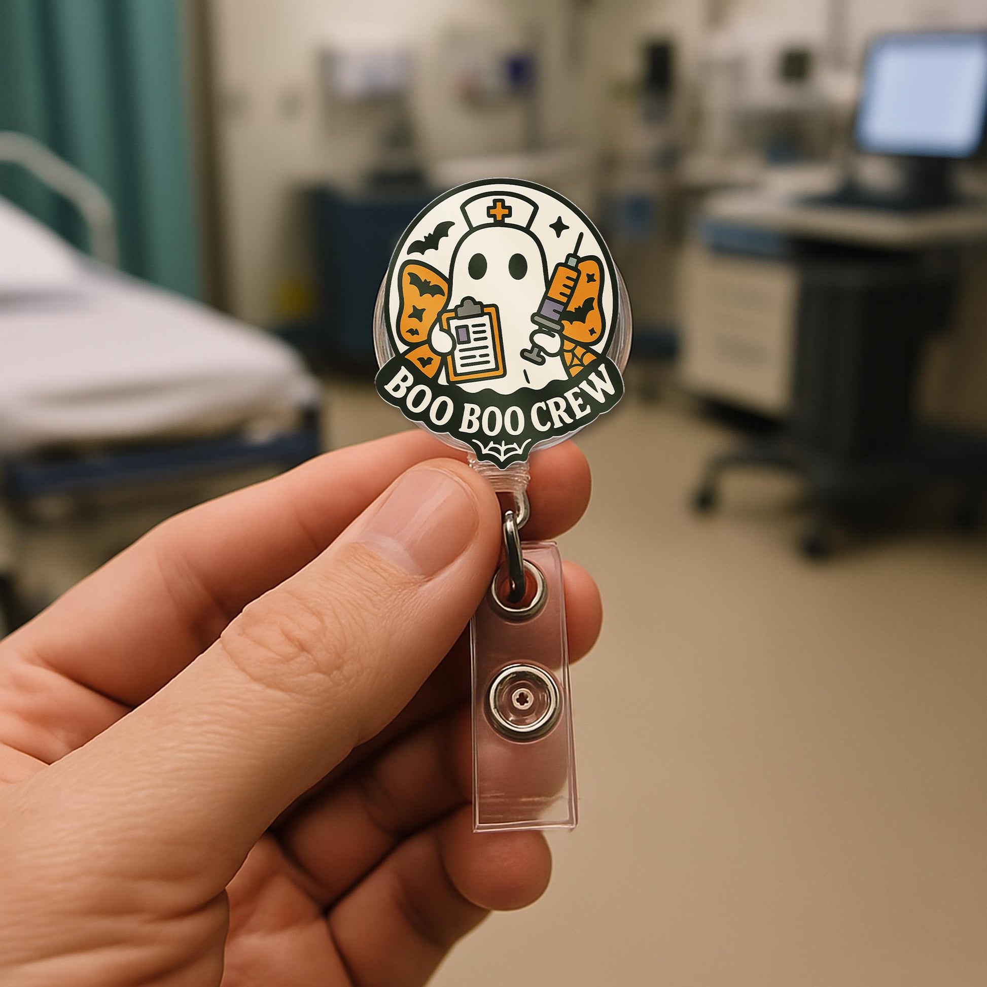Boo Boo Crew Badge Reel, Ghost Nurse ID Holder, Halloween RN Clip, Cute Medical Badge, Spooky Hospital Accessory, Nurse Gift Idea