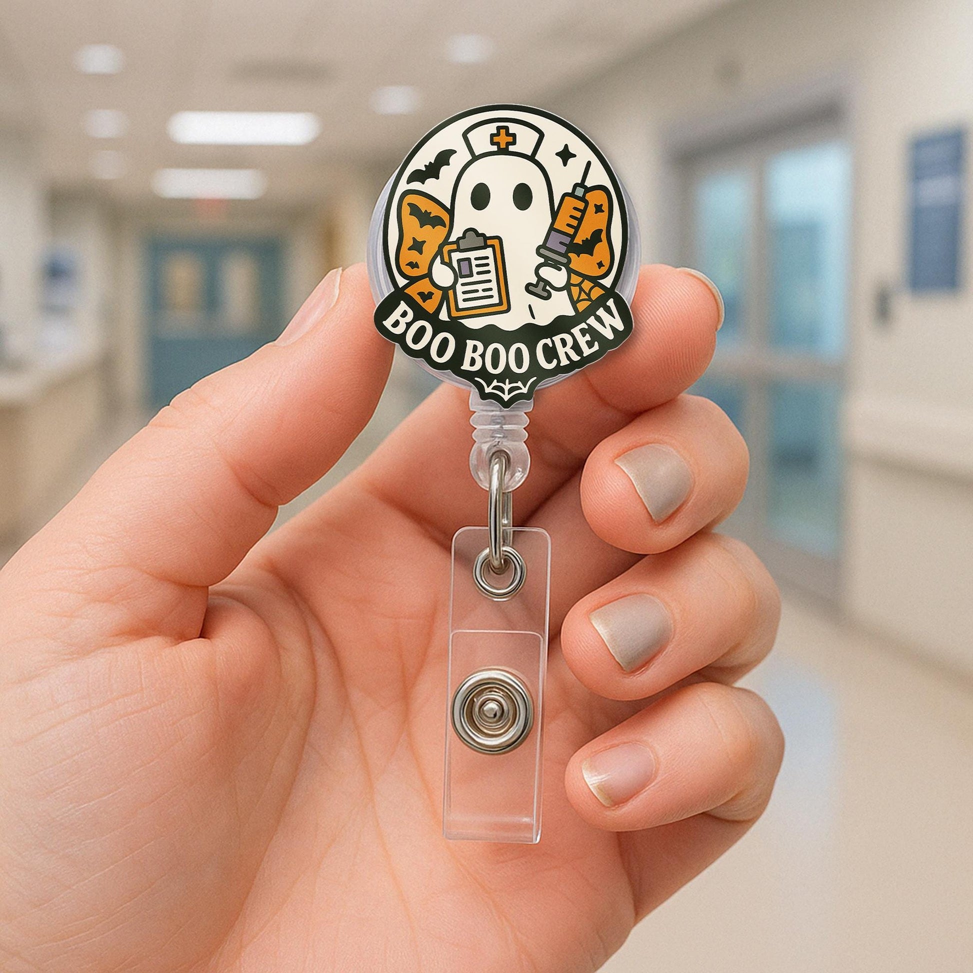 Boo Boo Crew Badge Reel, Ghost Nurse ID Holder, Halloween RN Clip, Cute Medical Badge, Spooky Hospital Accessory, Nurse Gift Idea