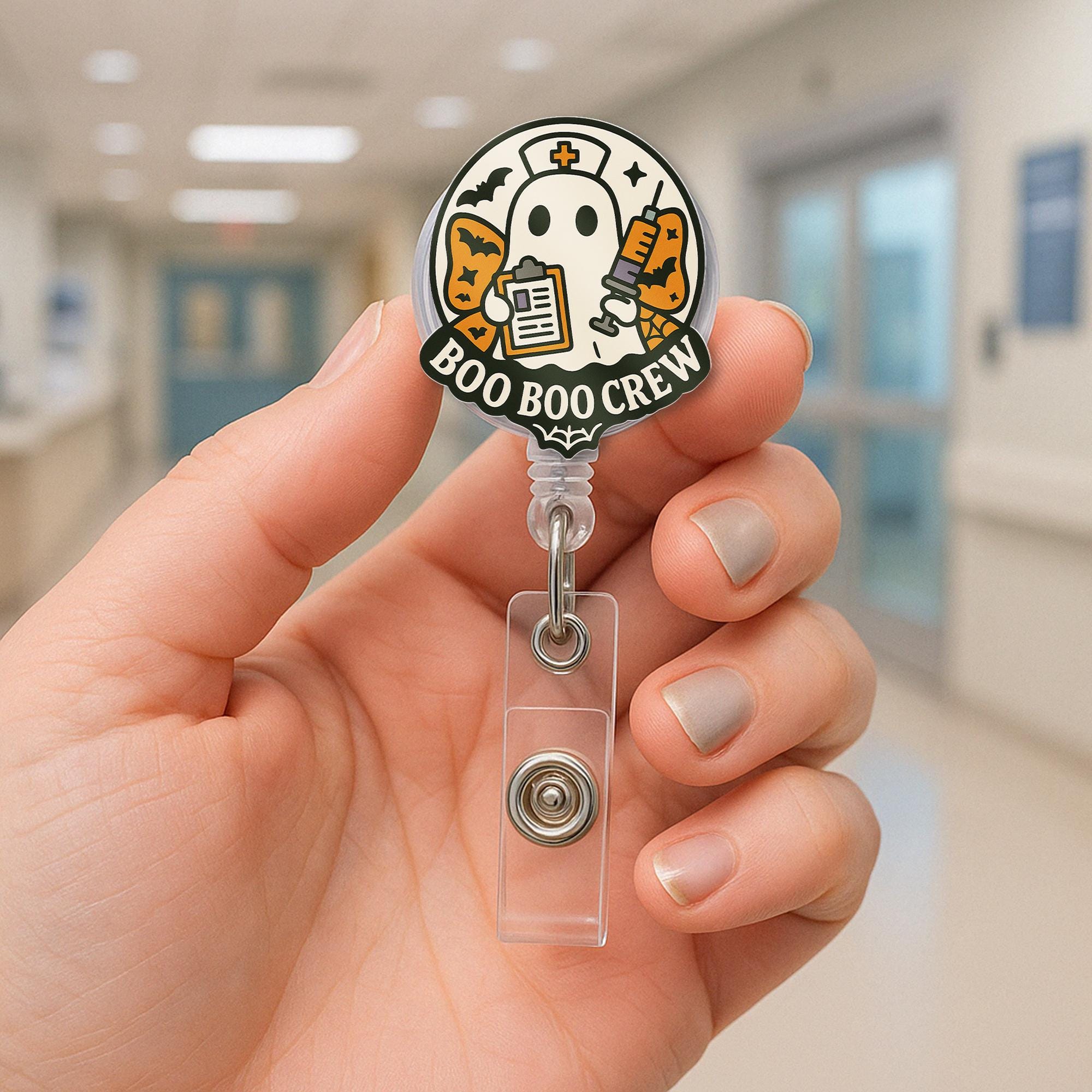 Boo Boo Crew Badge Reel, Ghost Nurse ID Holder, Halloween RN Clip, Cute Medical Badge, Spooky Hospital Accessory, Nurse Gift Idea