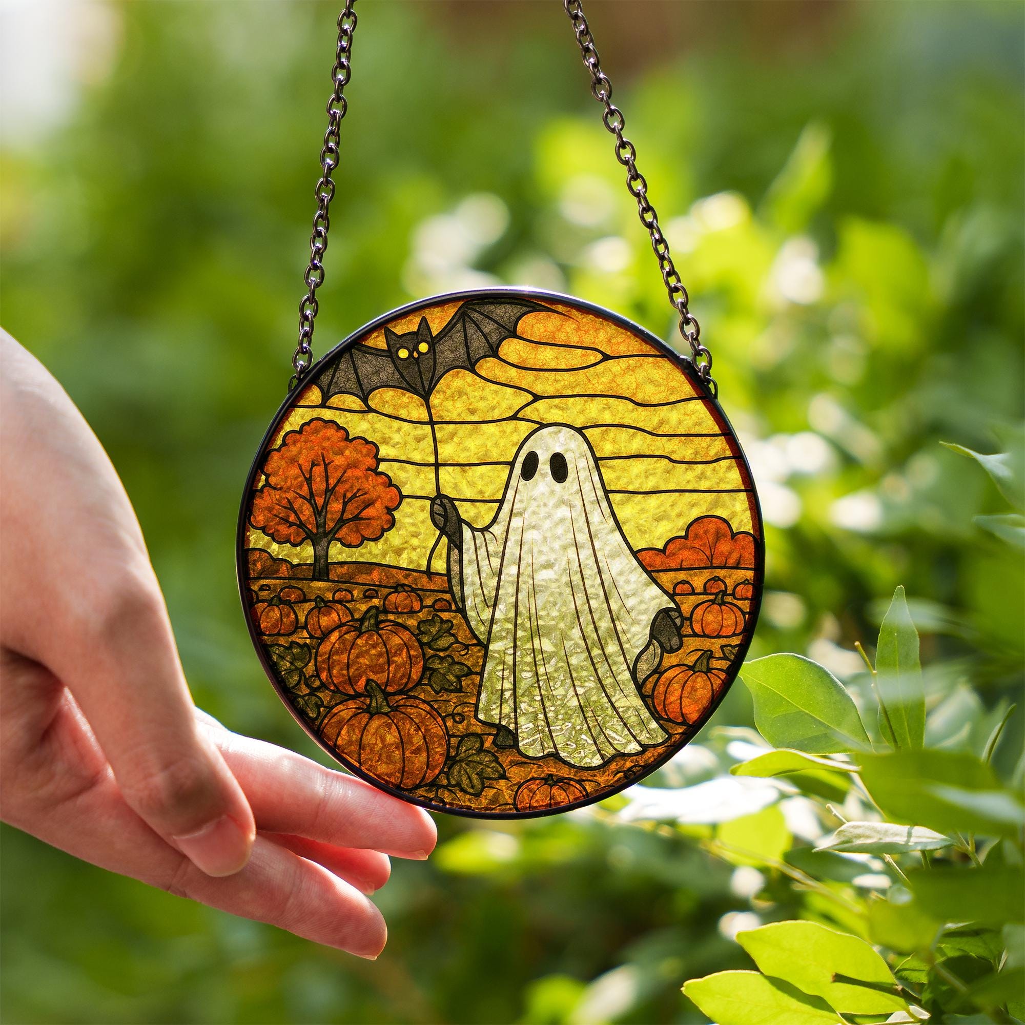 Ghost Suncatcher, Halloween Window Decor, Glass Ghost, Fall Pumpkin Sun Catcher, Spooky Cute Autumn Gift, Autumn home decor