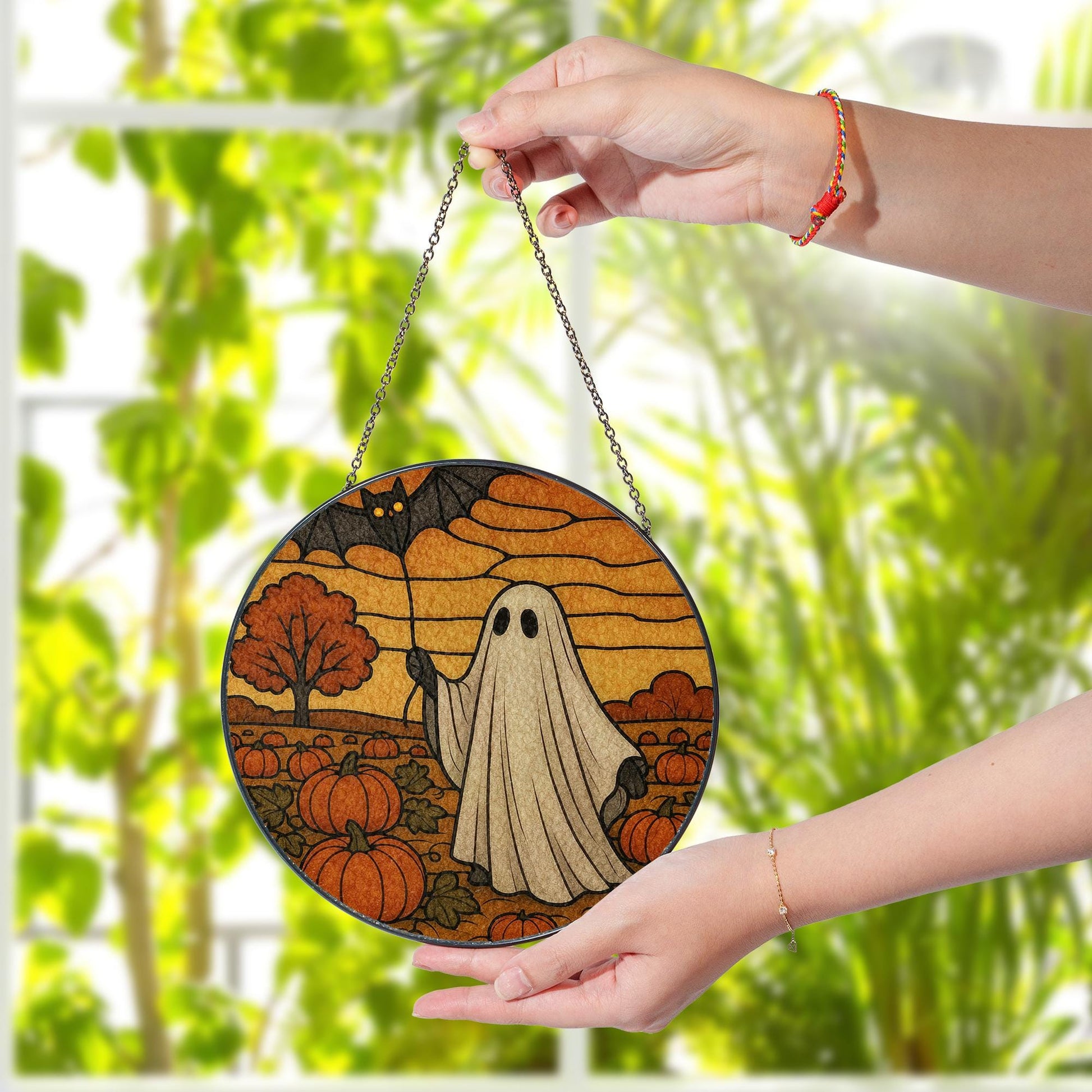 Ghost Suncatcher, Halloween Window Decor, Glass Ghost, Fall Pumpkin Sun Catcher, Spooky Cute Autumn Gift, Autumn home decor