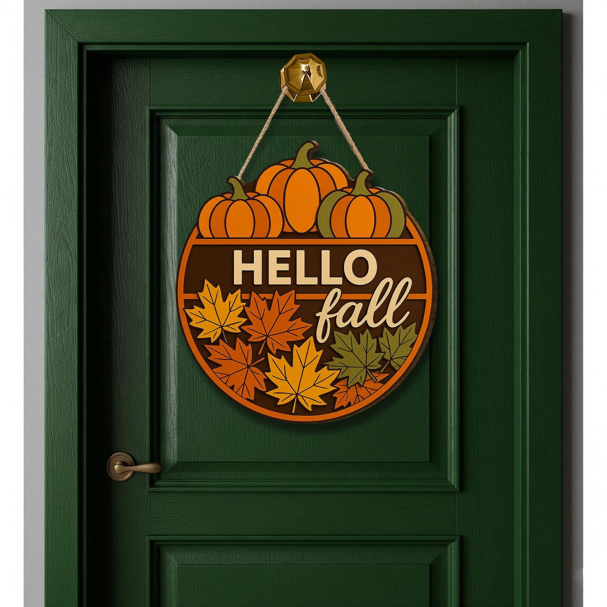 Hello Fall Door Hanger, Pumpkin Porch Sign, Autumn Front Door Decor, Maple Leaf Welcome Sign, Rustic Fall Entryway Decoration