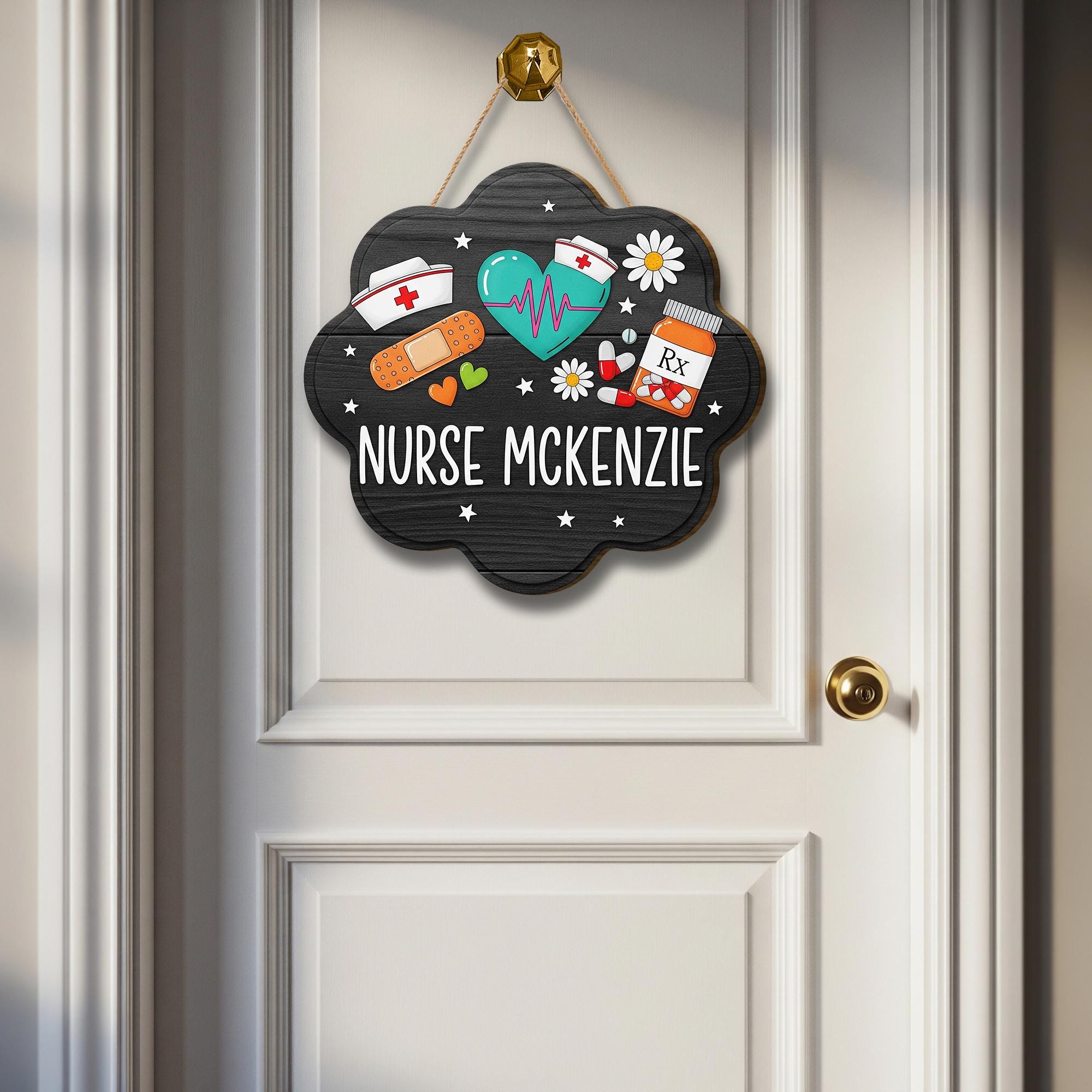 Personalized Nurse Door Sign – Custom Hanging Plaque with Medical Icons, Nurse Name Decor for Clinic, Office, or School Health Room, Nurse