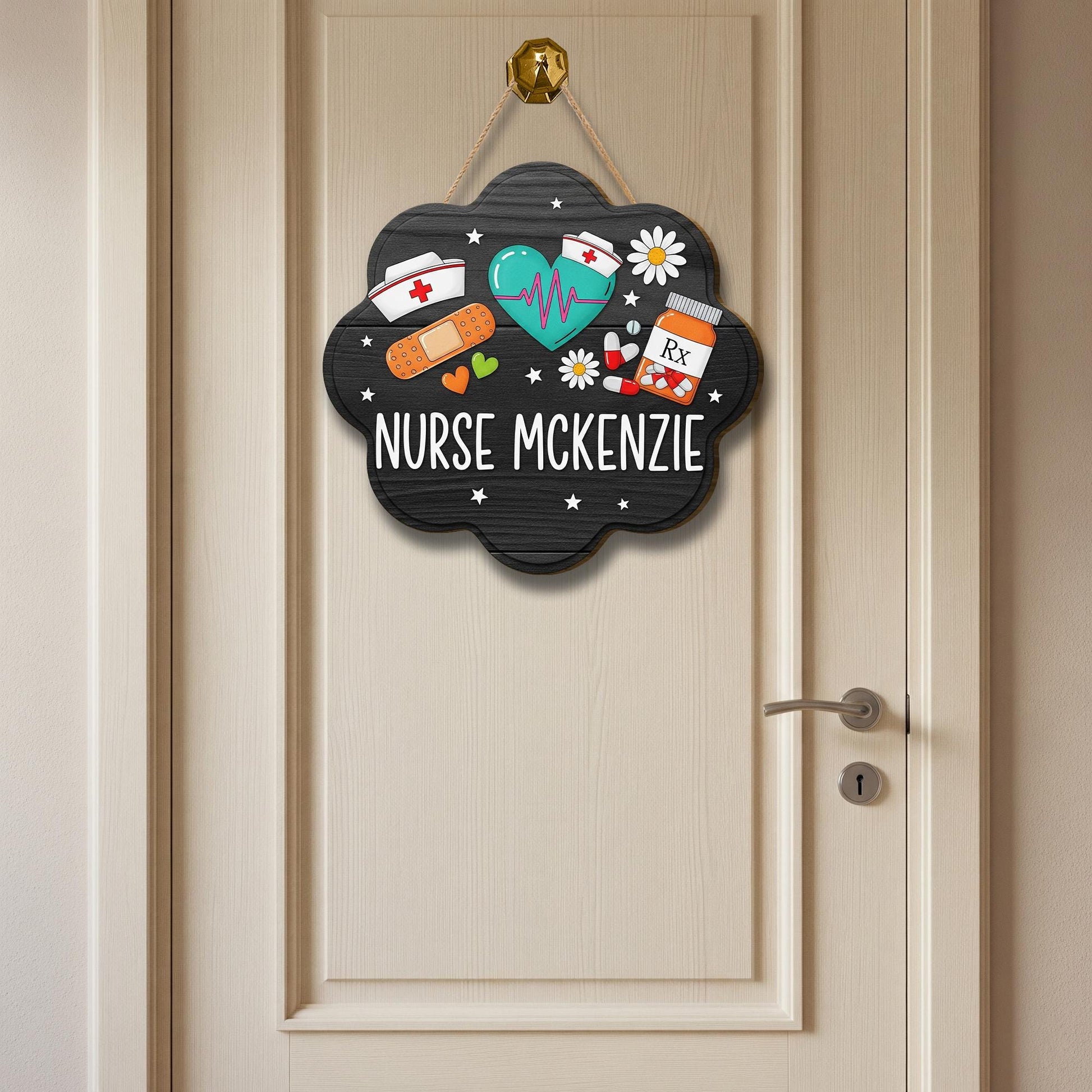 Personalized Nurse Door Sign – Custom Hanging Plaque with Medical Icons, Nurse Name Decor for Clinic, Office, or School Health Room, Nurse