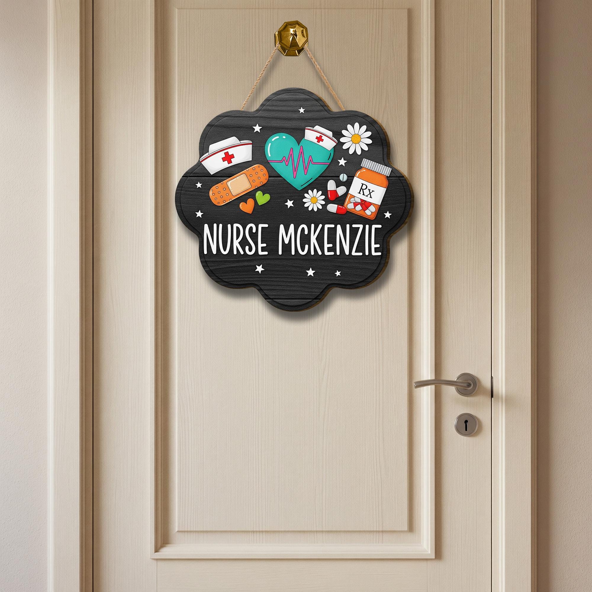 Personalized Nurse Door Sign – Custom Hanging Plaque with Medical Icons, Nurse Name Decor for Clinic, Office, or School Health Room, Nurse