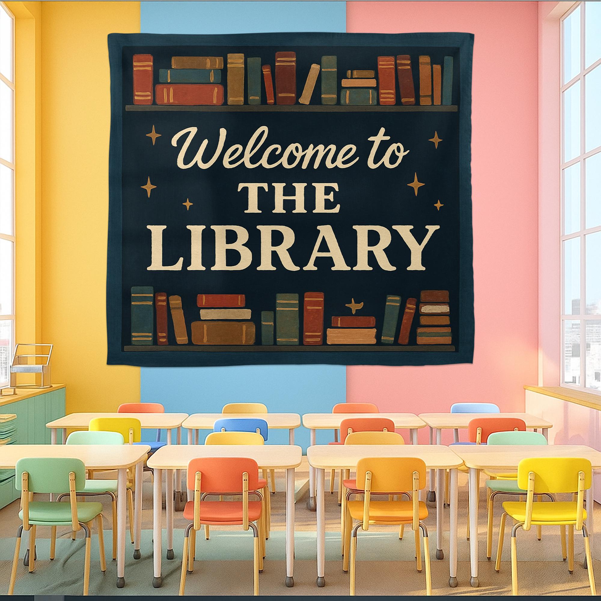 Welcome to the Library Tapestry, Classroom Wall Decor for Teachers, Reading Corner Banner, Colorful School Library Sign, Reading Classroom