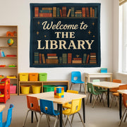 Welcome to the Library Tapestry, Classroom Wall Decor for Teachers, Reading Corner Banner, Colorful School Library Sign, Reading Classroom