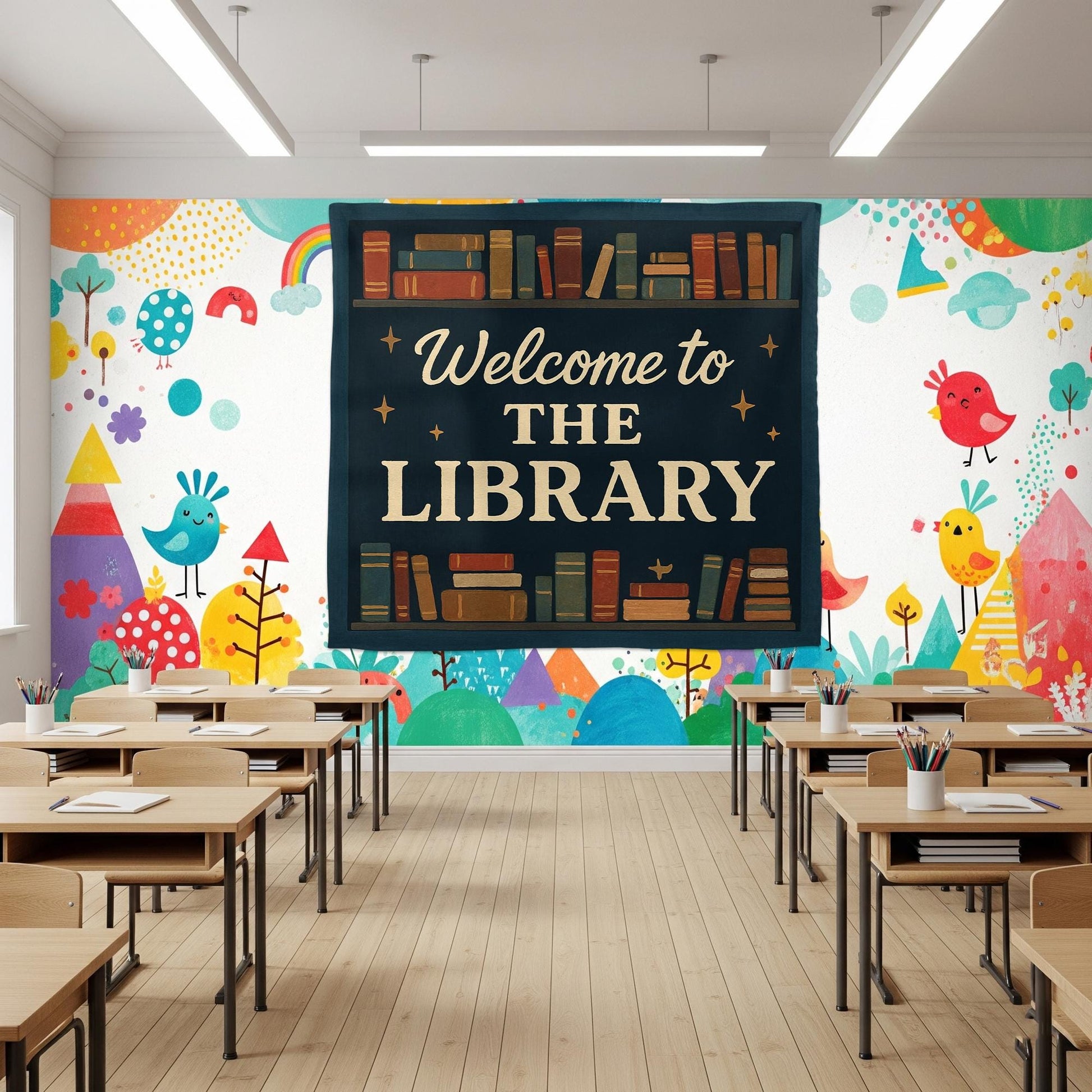 Welcome to the Library Tapestry, Classroom Wall Decor for Teachers, Reading Corner Banner, Colorful School Library Sign, Reading Classroom