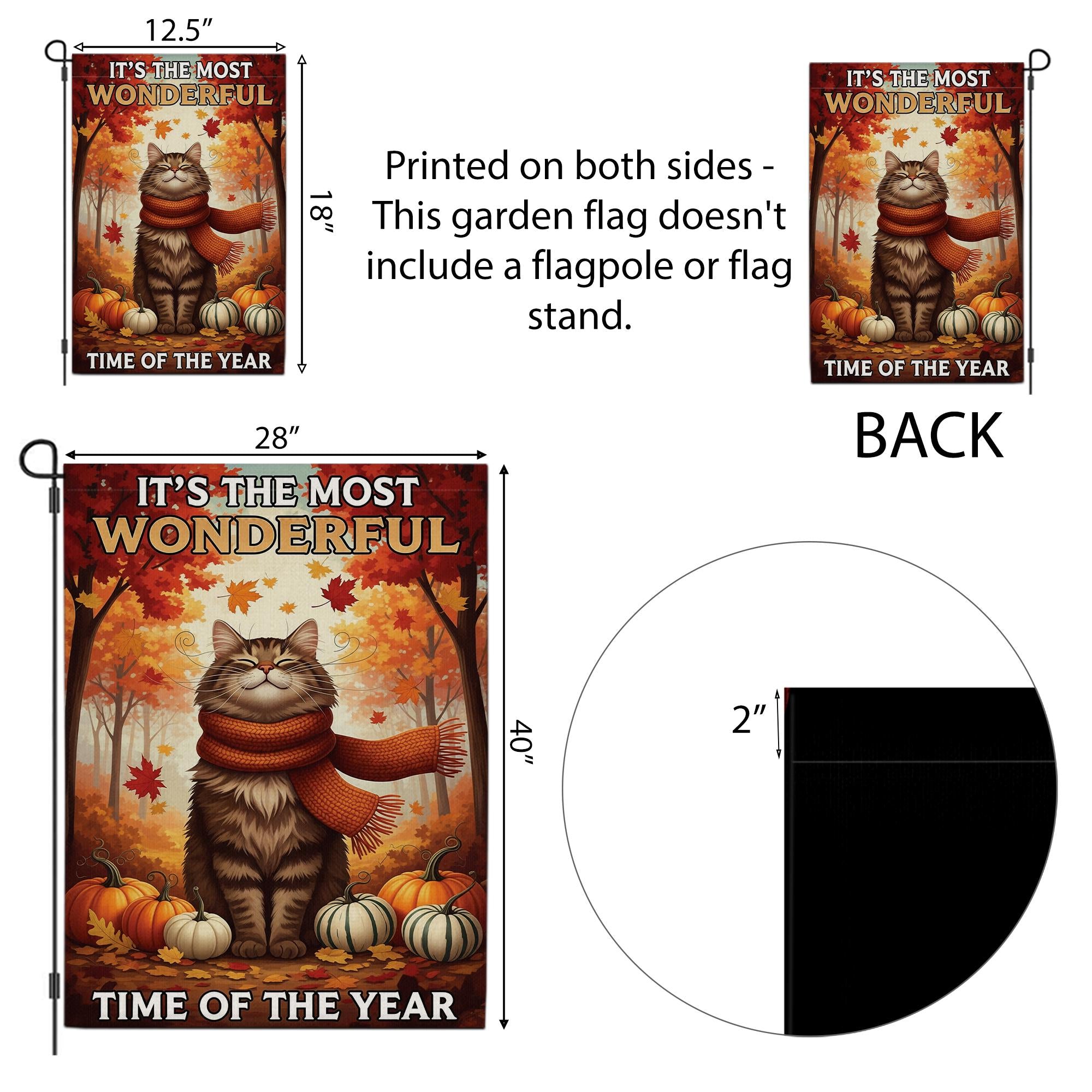 Fall Cat Garden Flag – Cozy Autumn Decor – It's the Most Wonderful Time of the Year – Thanksgiving Porch Flag