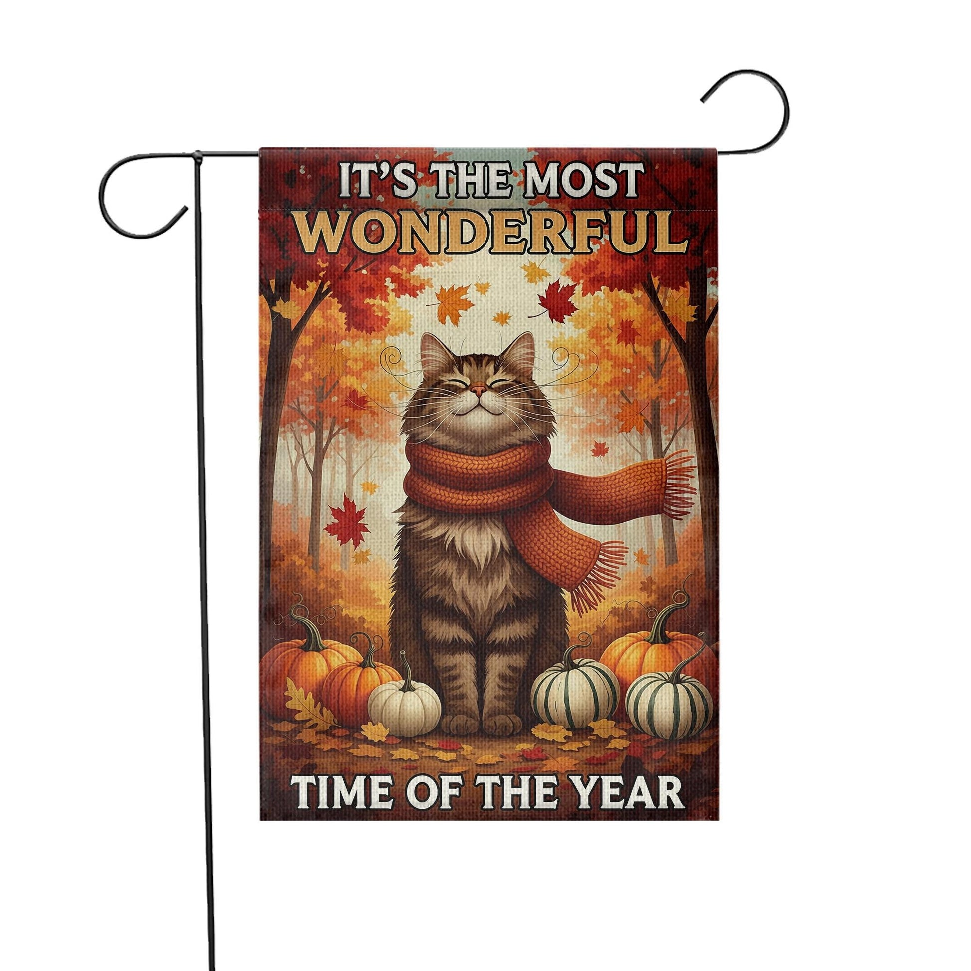 Fall Cat Garden Flag – Cozy Autumn Decor – It's the Most Wonderful Time of the Year – Thanksgiving Porch Flag