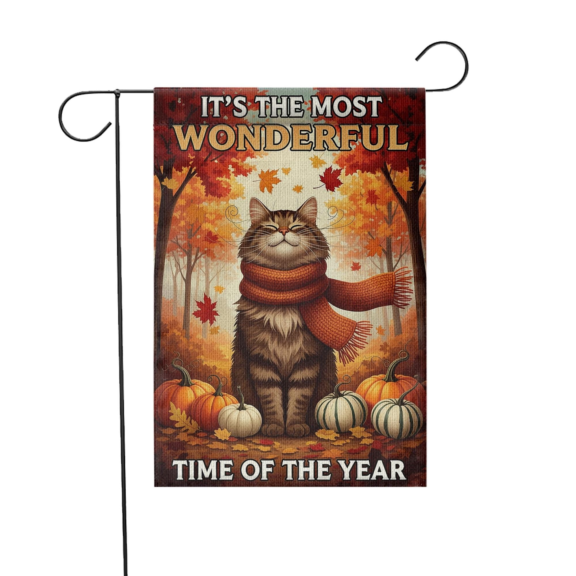 Fall Cat Garden Flag – Cozy Autumn Decor – It's the Most Wonderful Time of the Year – Thanksgiving Porch Flag
