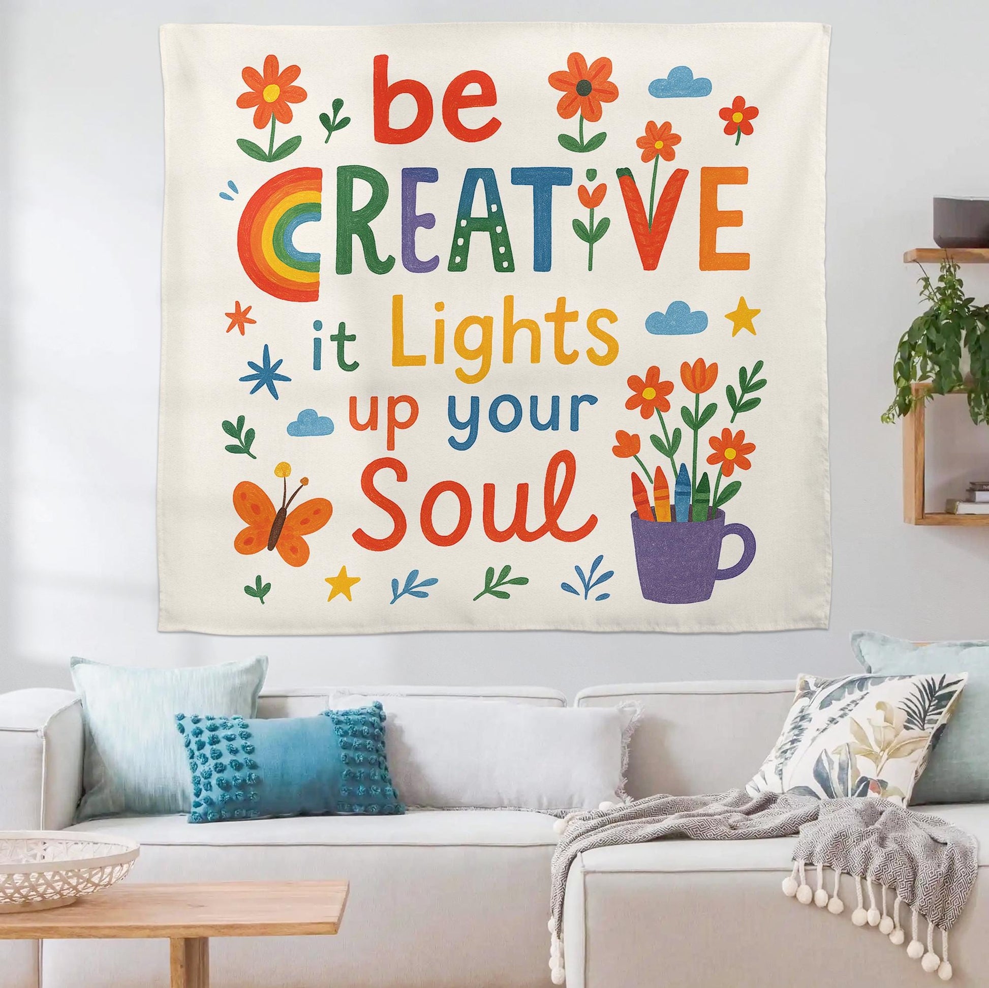 Be Creative Classroom Tapestry, Inspirational Teacher Wall Decor, Colorful Art Room Sign, Back to School Banner, Motivational Poster