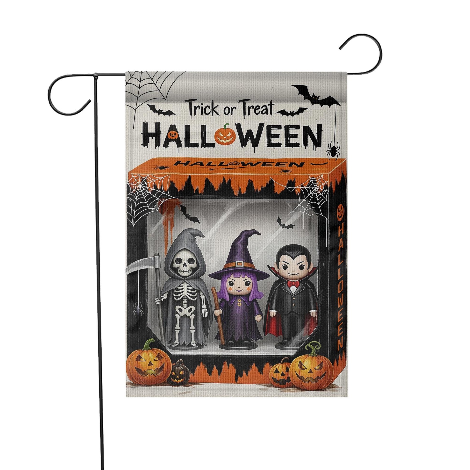 Trick or Treat Halloween Garden Flag, Spooky Yard Decor, Skeleton Witch Vampire Sign, Outdoor Fall Decoration, Festive Welcome Flag