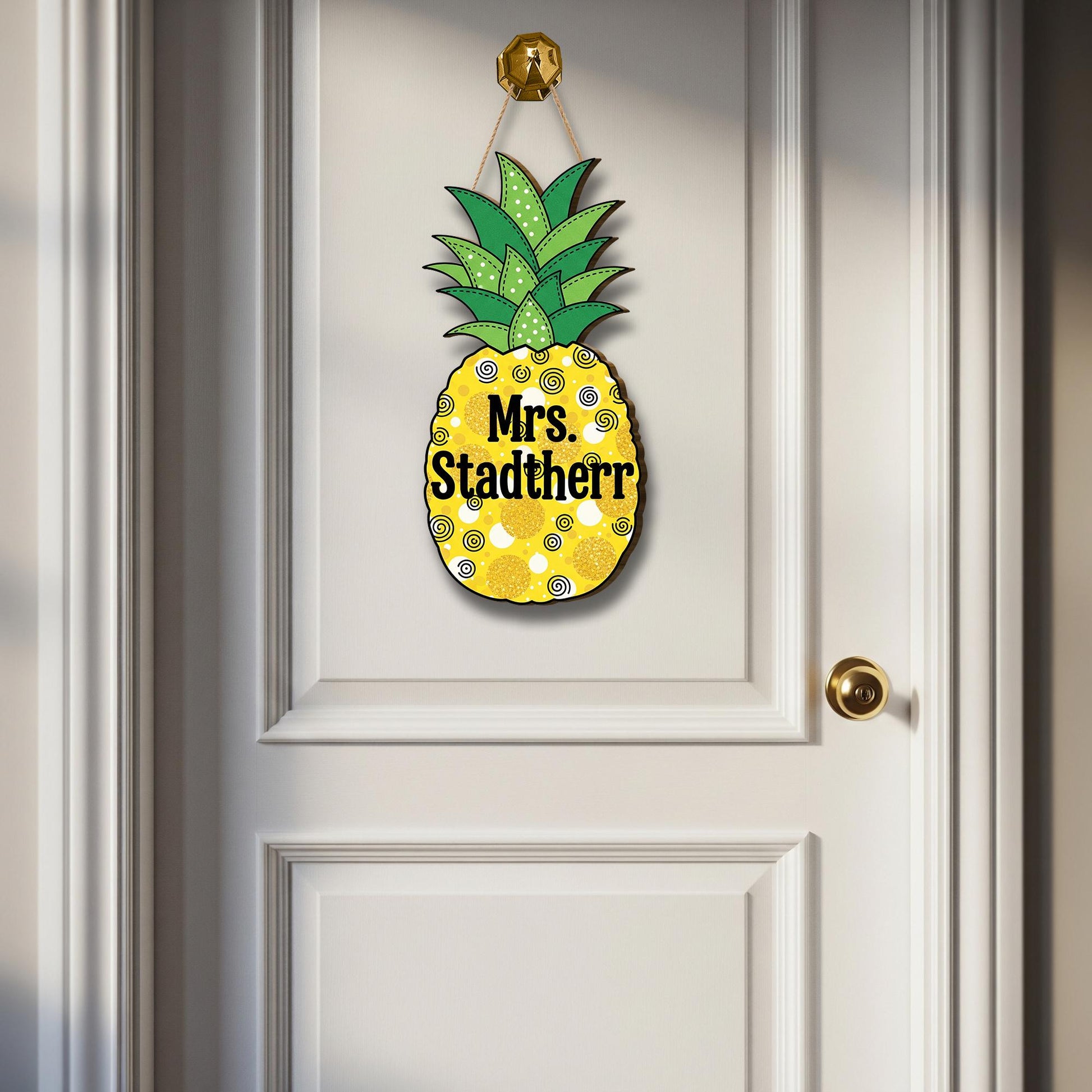 Personalized Pineapple Teacher Door Sign – Custom Name Classroom Decor, Tropical Welcome Sign for School or Summer Theme, Fruit Door Hanger
