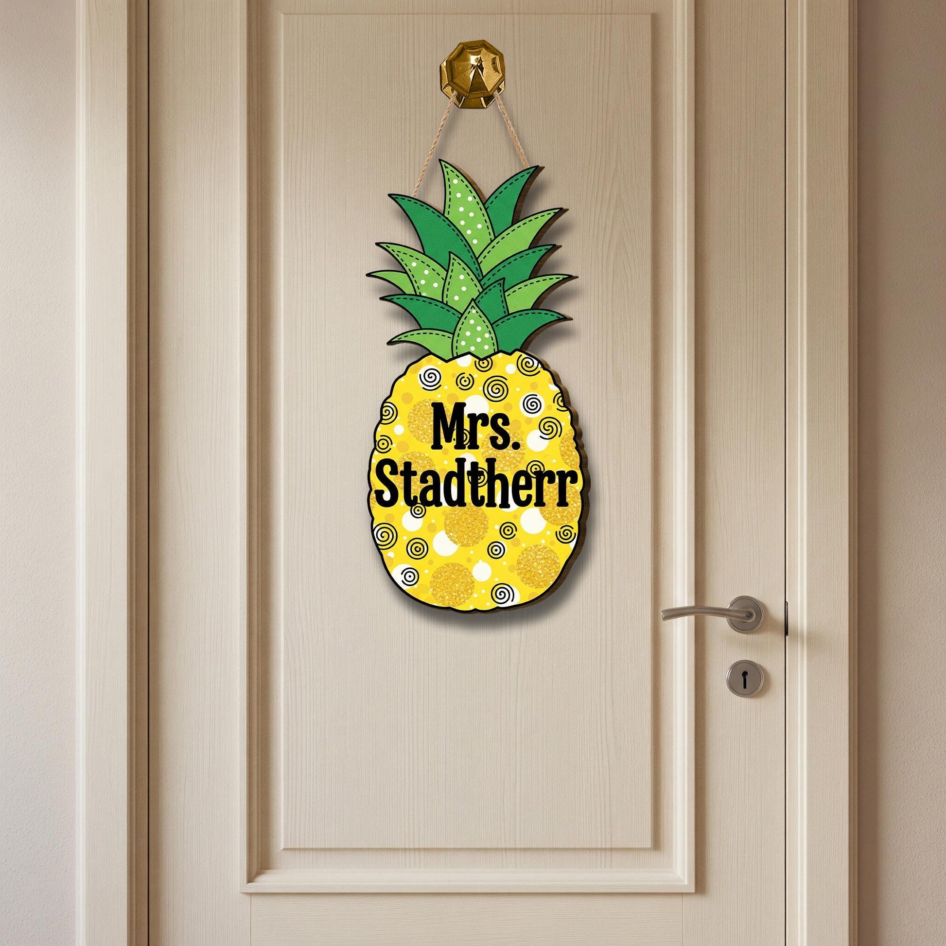 Personalized Pineapple Teacher Door Sign – Custom Name Classroom Decor, Tropical Welcome Sign for School or Summer Theme, Fruit Door Hanger