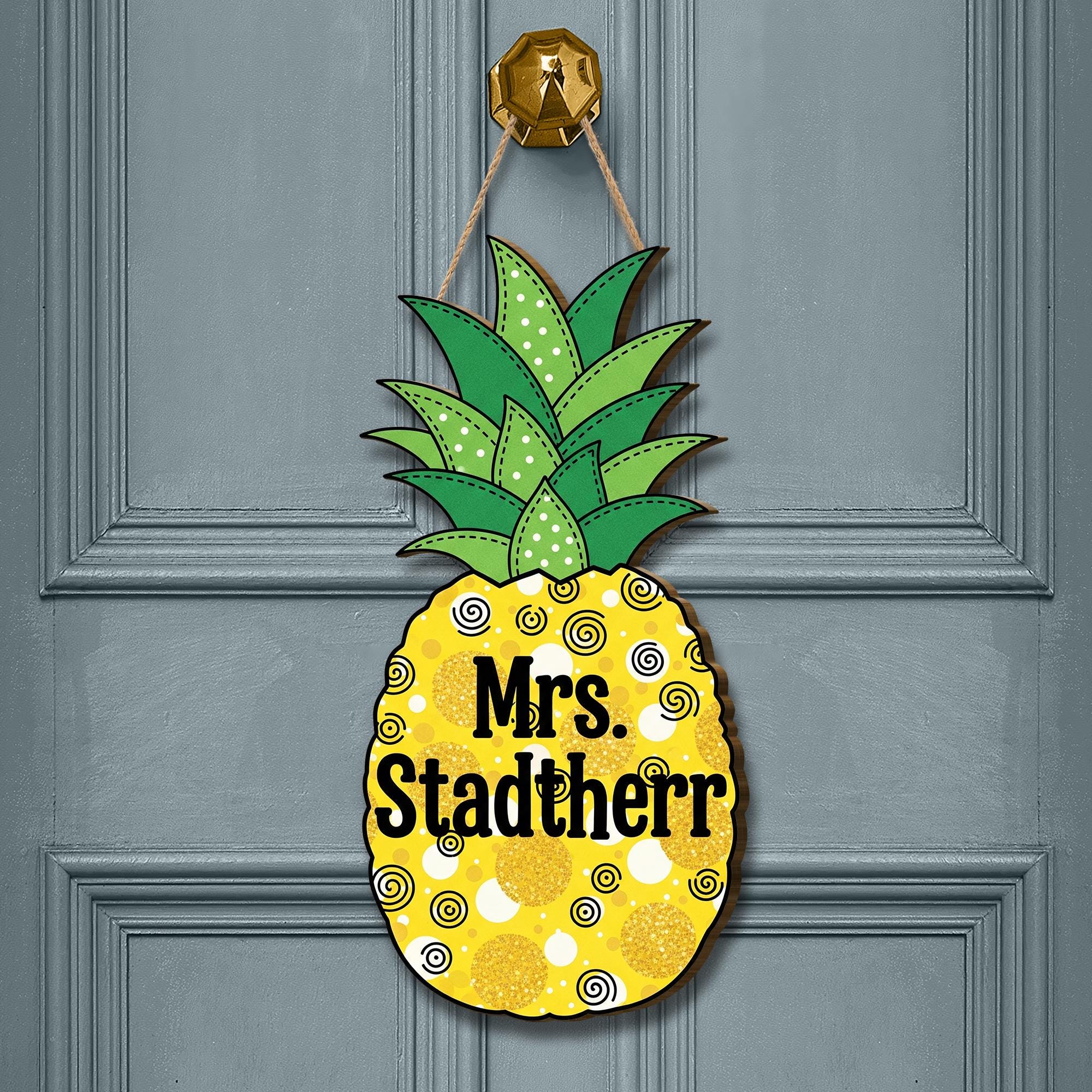 Personalized Pineapple Teacher Door Sign – Custom Name Classroom Decor, Tropical Welcome Sign for School or Summer Theme, Fruit Door Hanger