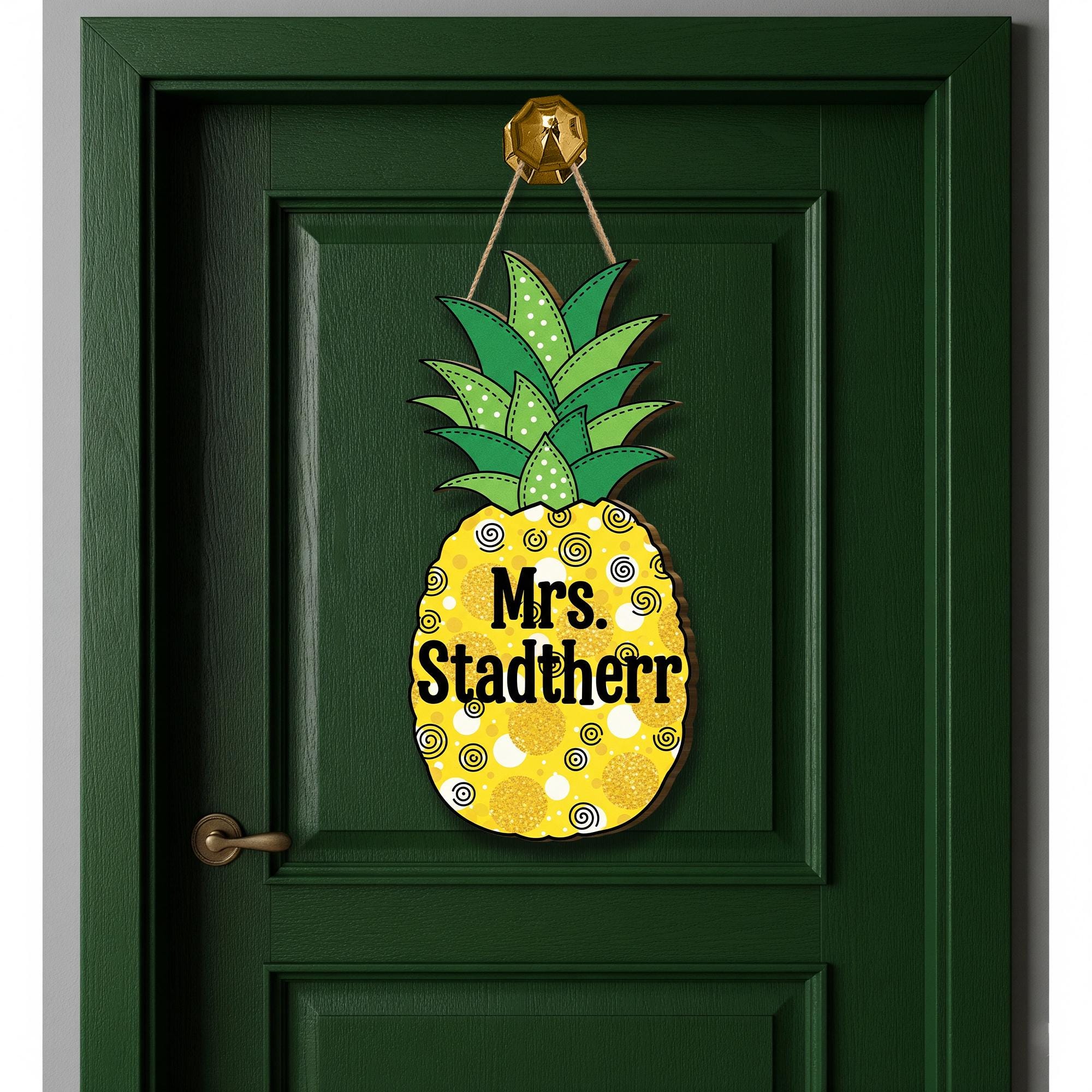 Personalized Pineapple Teacher Door Sign – Custom Name Classroom Decor, Tropical Welcome Sign for School or Summer Theme, Fruit Door Hanger