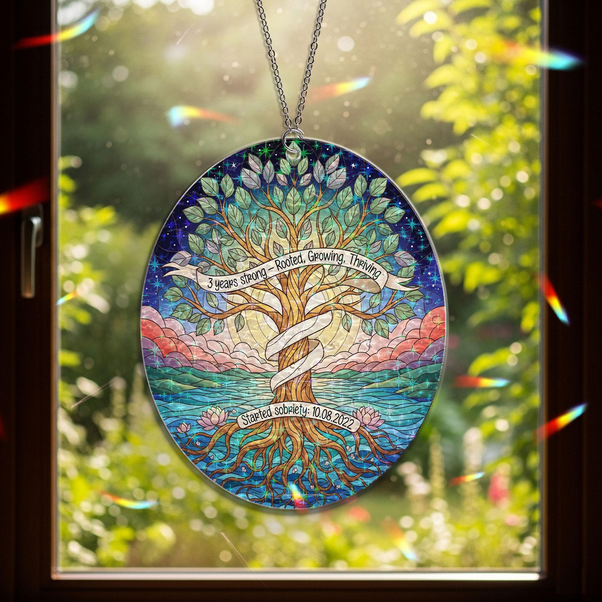 Sobriety Keepsake | Tree of Life Acrylic Ornament | 3 Years Sober Milestone Keepsake | Recovery Hologram Window Decor | Sober Birthday Gift