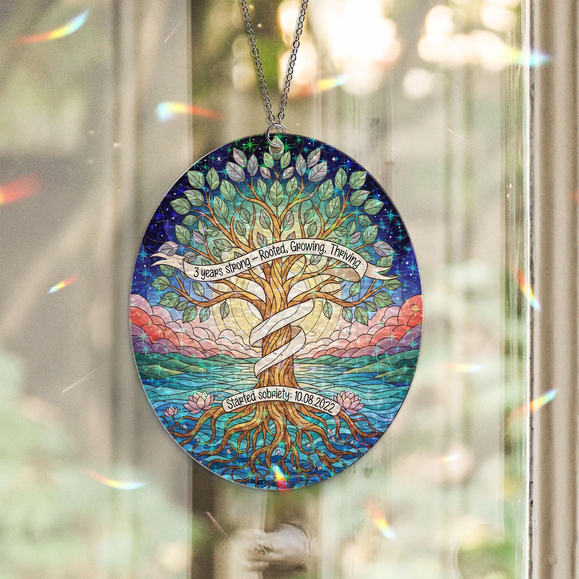 Sobriety Keepsake | Tree of Life Acrylic Ornament | 3 Years Sober Milestone Keepsake | Recovery Hologram Window Decor | Sober Birthday Gift