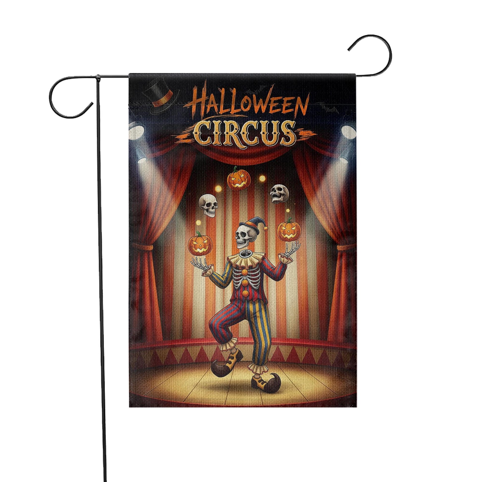 Halloween Circus Garden Flag, Juggling Skeleton Clown Yard Decor, Spooky Pumpkin Skull Sign, Outdoor Fall Decoration, Unique Welcome Flag