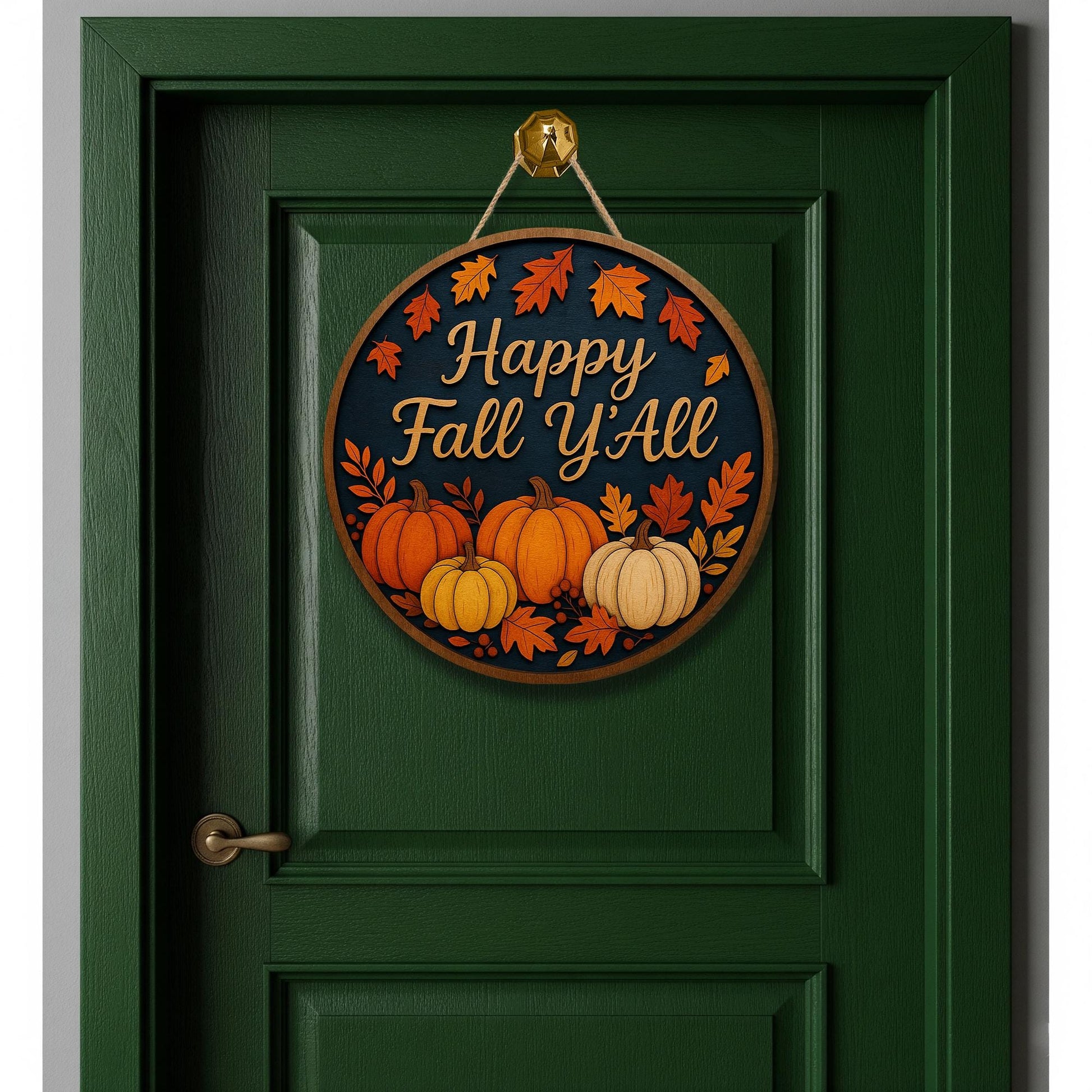 Happy Fall Y’all Wooden Sign, Pumpkin Door Hanger, Rustic Autumn Round Decor, Farmhouse Porch Sign, Thanksgiving Entryway Decor
