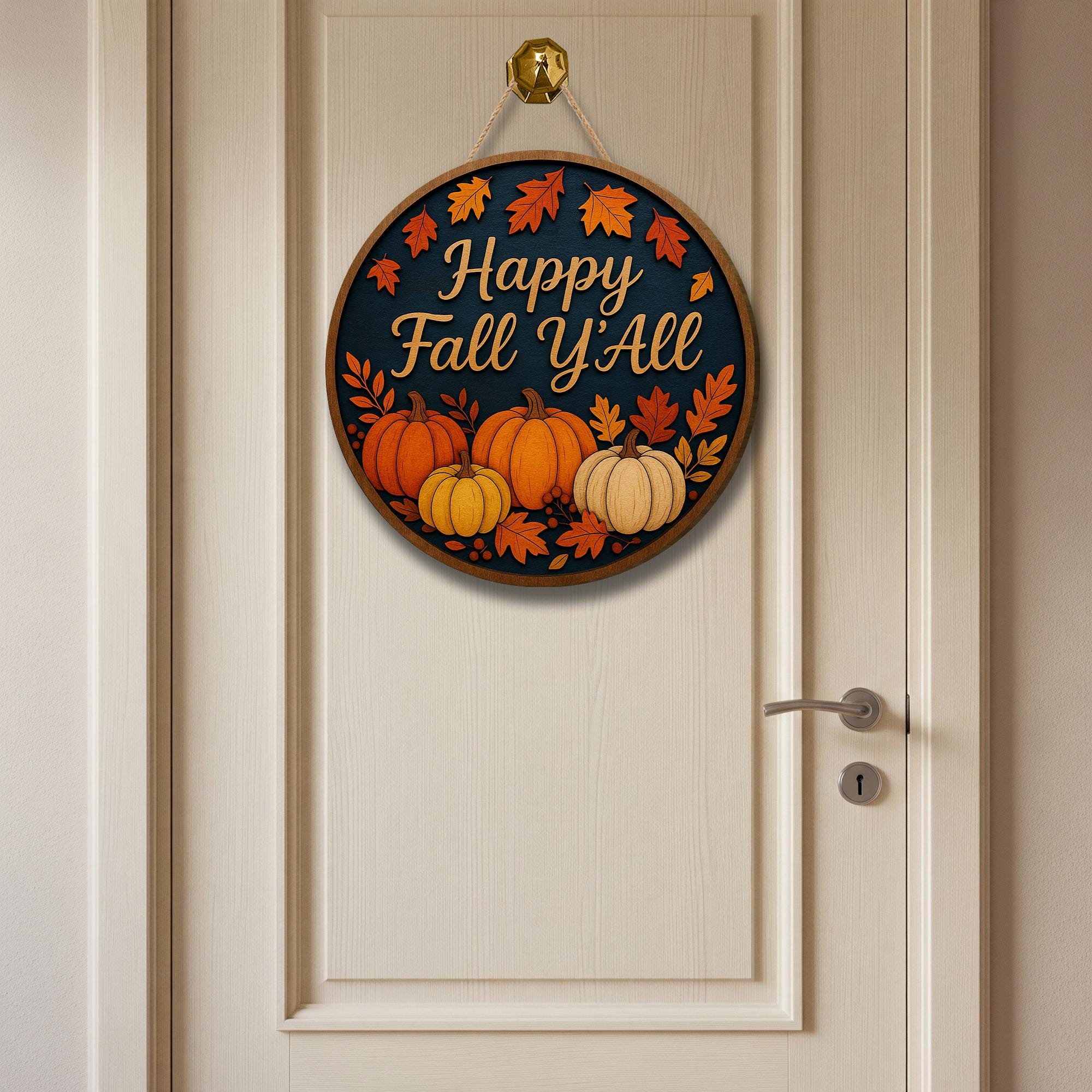 Happy Fall Y’all Wooden Sign, Pumpkin Door Hanger, Rustic Autumn Round Decor, Farmhouse Porch Sign, Thanksgiving Entryway Decor
