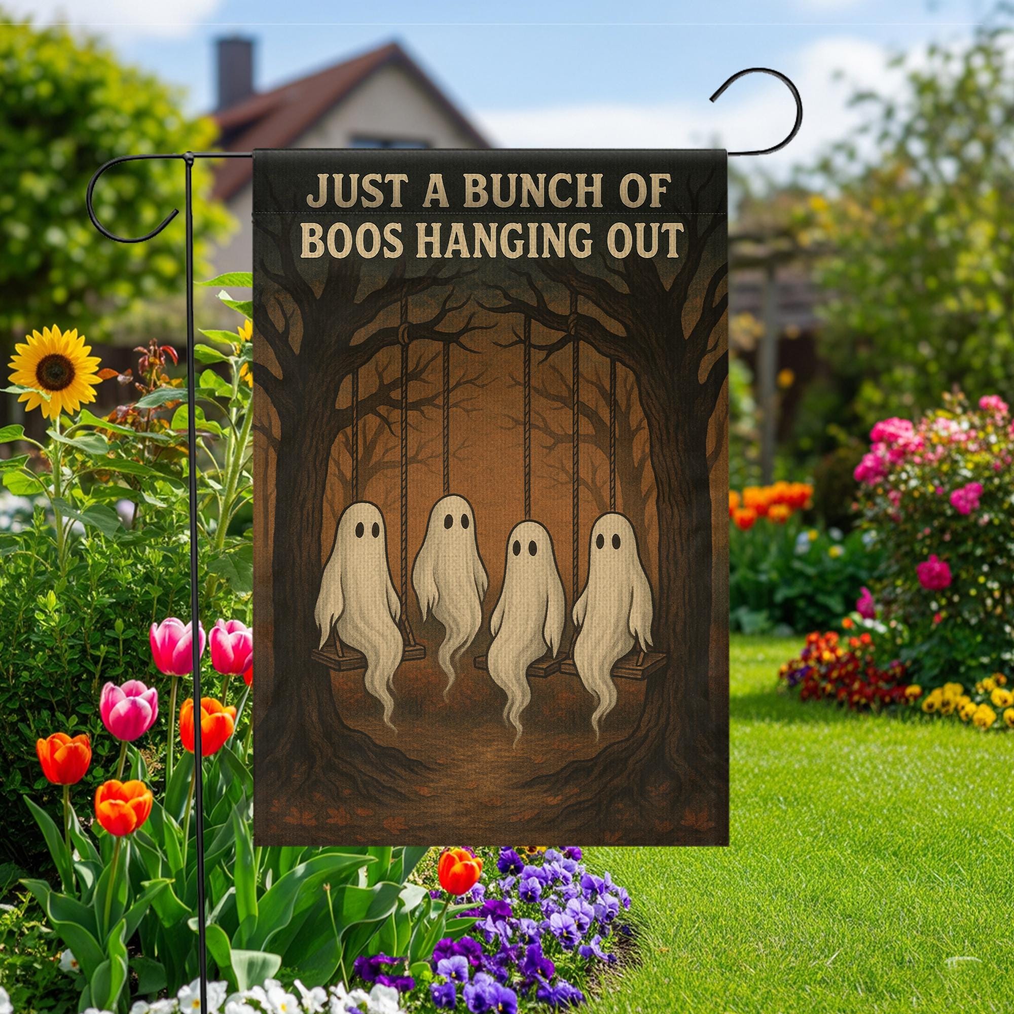 Just a Bunch of Boos Garden Flag, Funny Halloween Ghost Yard Sign, Spooky Swing Decor, Fall Outdoor Decoration, Haunted Lawn Flag