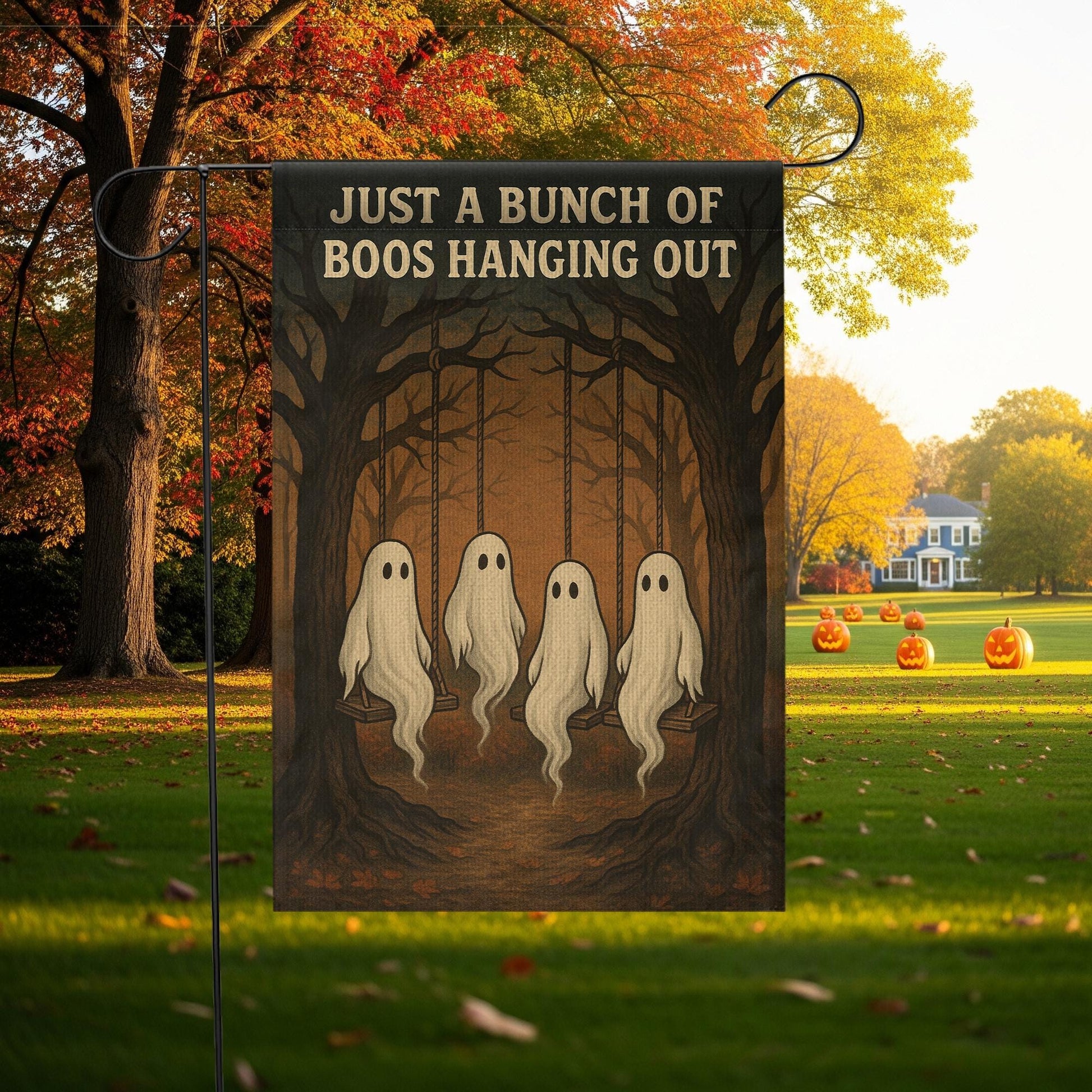 Just a Bunch of Boos Garden Flag, Funny Halloween Ghost Yard Sign, Spooky Swing Decor, Fall Outdoor Decoration, Haunted Lawn Flag