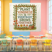 Plant Kindness Classroom Banner – Inspirational Teacher Wall Decor, Growth Mindset Poster with Flowers and Books for School or Office