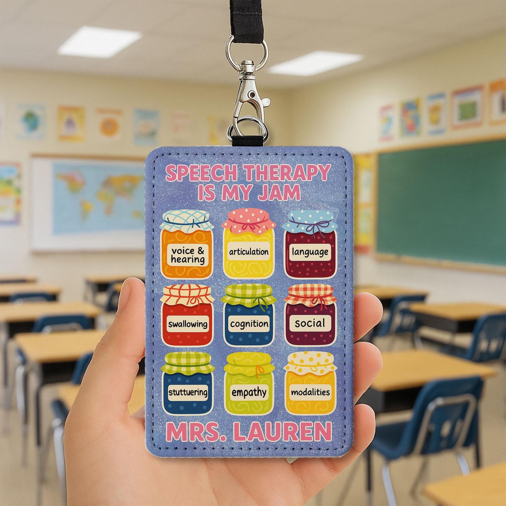 Speech Therapy Badge Holder, Funny SLP ID Tag, Custom Name Lanyard for Therapists, Speech Is My Jam Gift, SLP Classroom Accessory