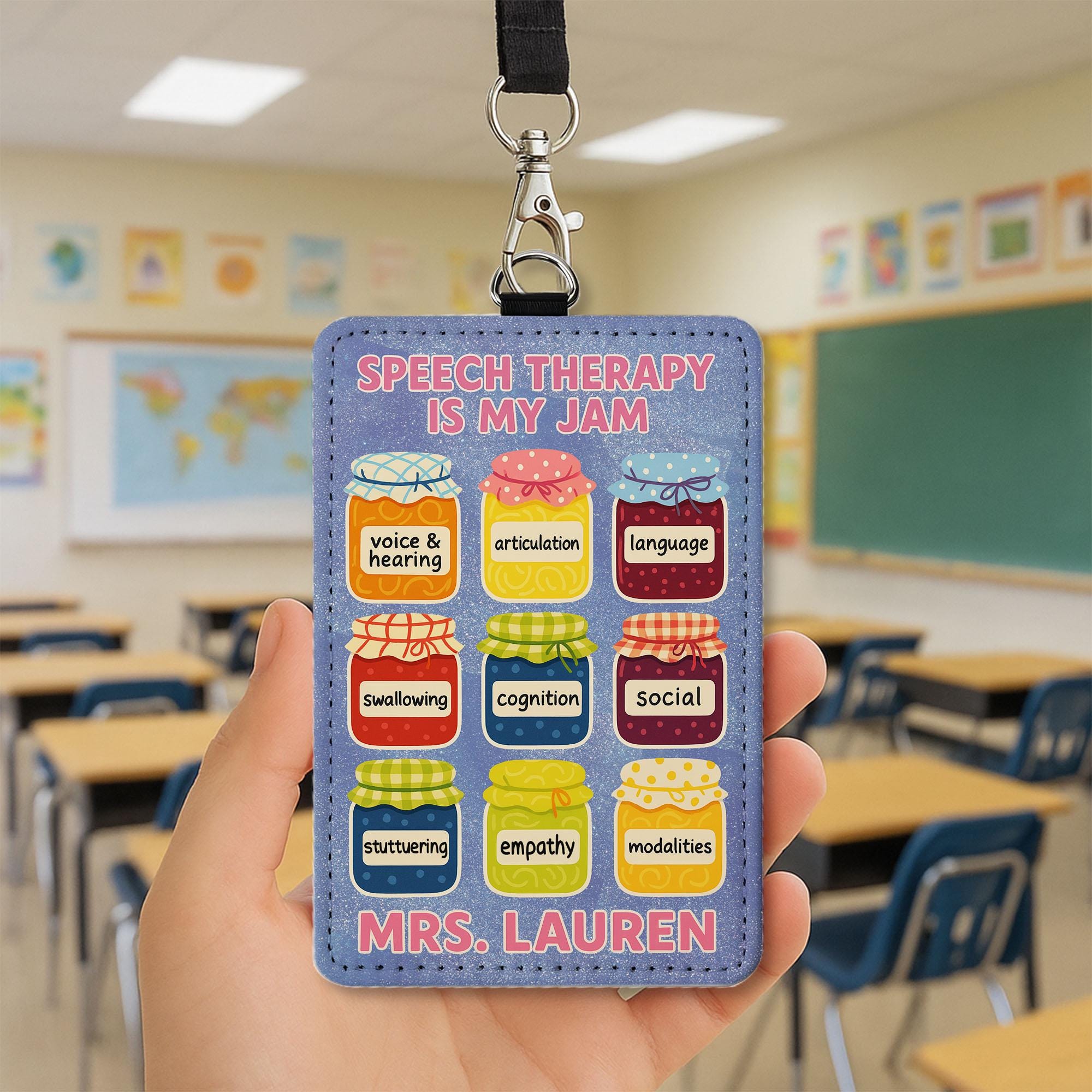 Speech Therapy Badge Holder, Funny SLP ID Tag, Custom Name Lanyard for Therapists, Speech Is My Jam Gift, SLP Classroom Accessory