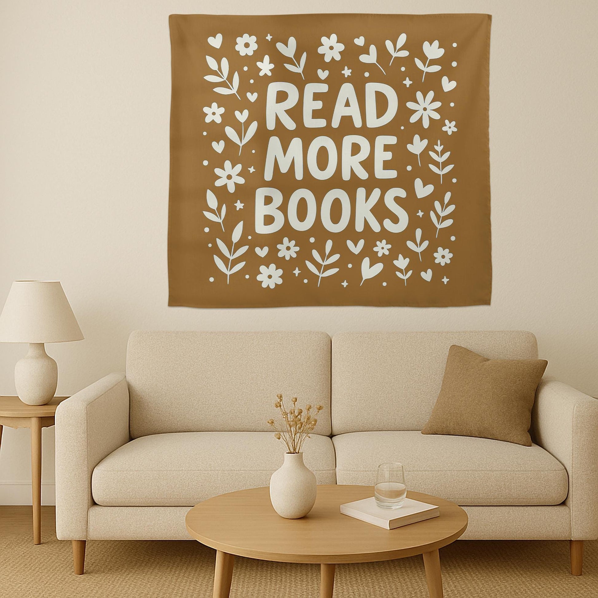 Read More Books Classroom Tapestry – Minimalist Floral Reading Poster for Library, Homeschool, or Teacher Wall Decor, Reading Library Art