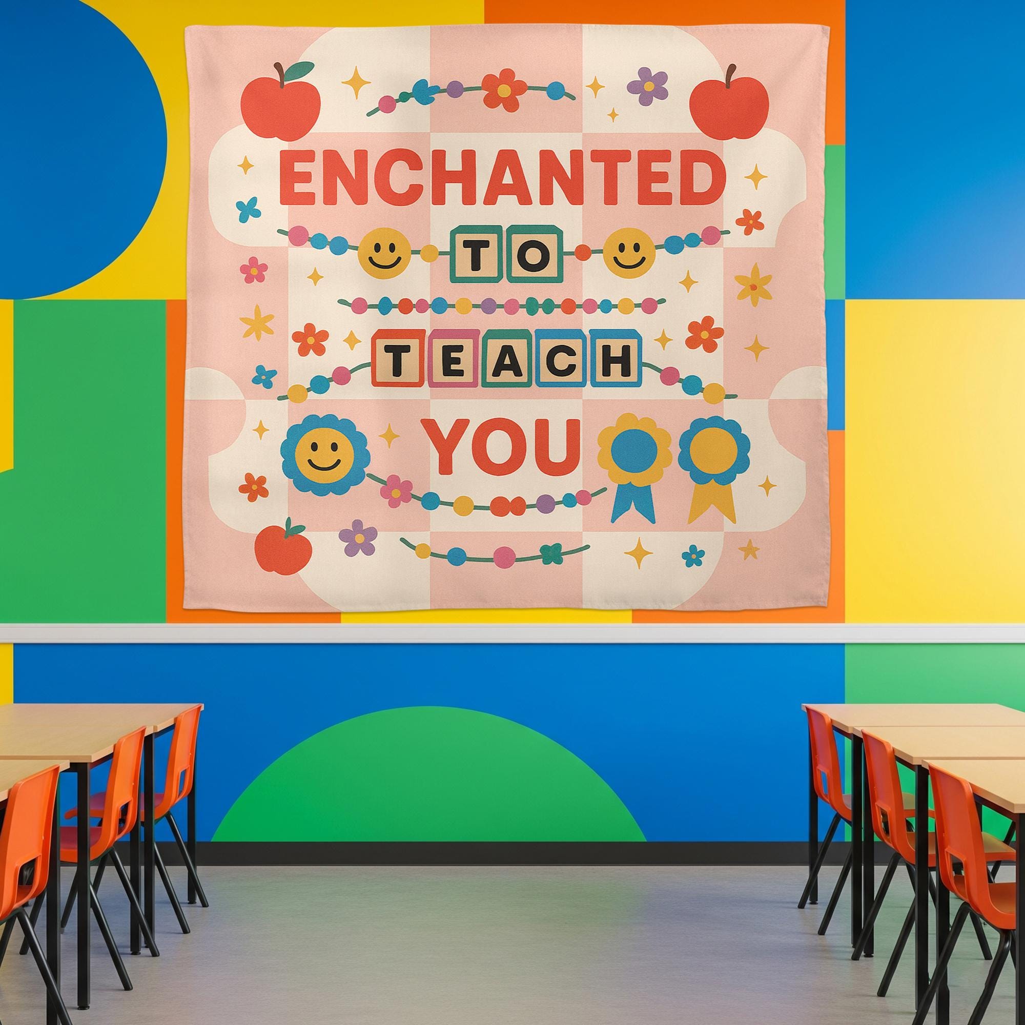 Enchanted to Teach You Tapestry, Cute Teacher Classroom Wall Decor, Colorful Preschool Banner, Back to School Teacher Gift