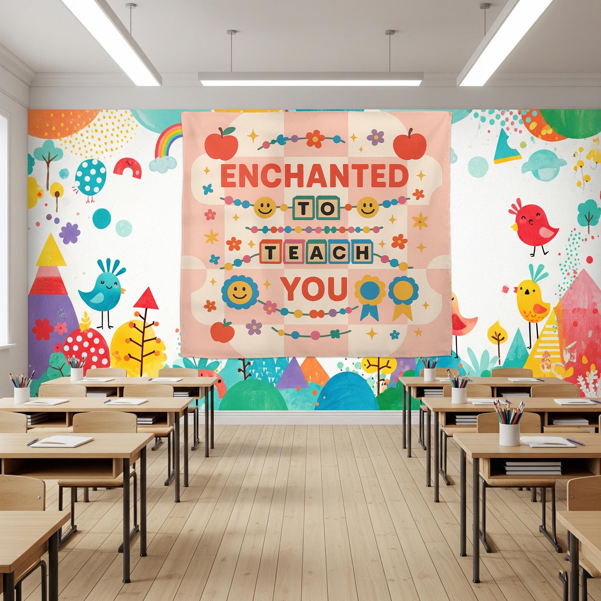 Enchanted to Teach You Tapestry, Cute Teacher Classroom Wall Decor, Colorful Preschool Banner, Back to School Teacher Gift
