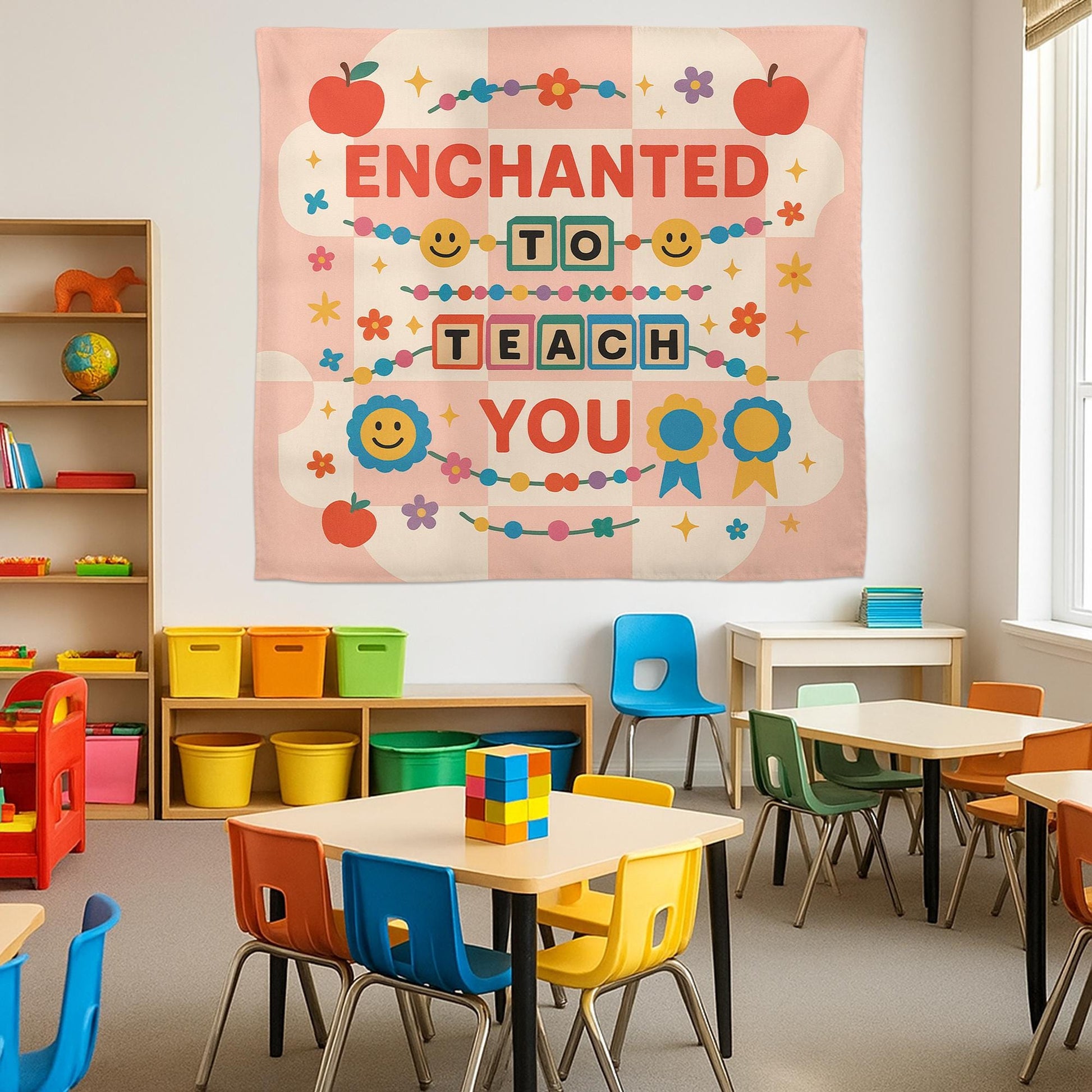 Enchanted to Teach You Tapestry, Cute Teacher Classroom Wall Decor, Colorful Preschool Banner, Back to School Teacher Gift